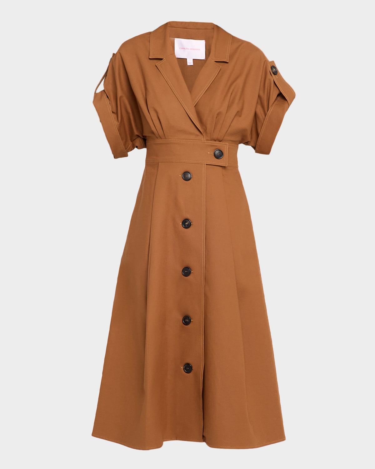 Carolina Herrera Wide Short-sleeve Midi Shirtdress In Brown