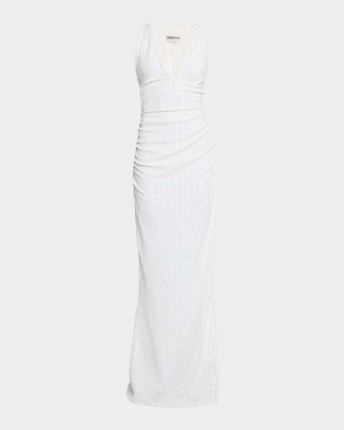 Chiara Boni La Petite Robe Ryosei Deep V-neck Sequin Column Gown In White