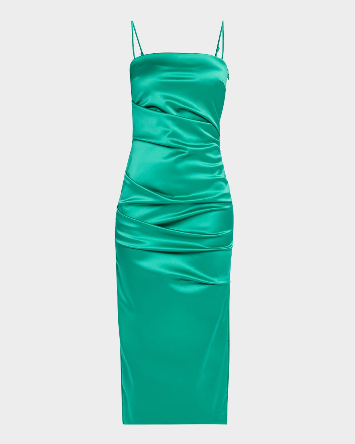 Keiky Square-Neck Draped Satin Midi Dress
