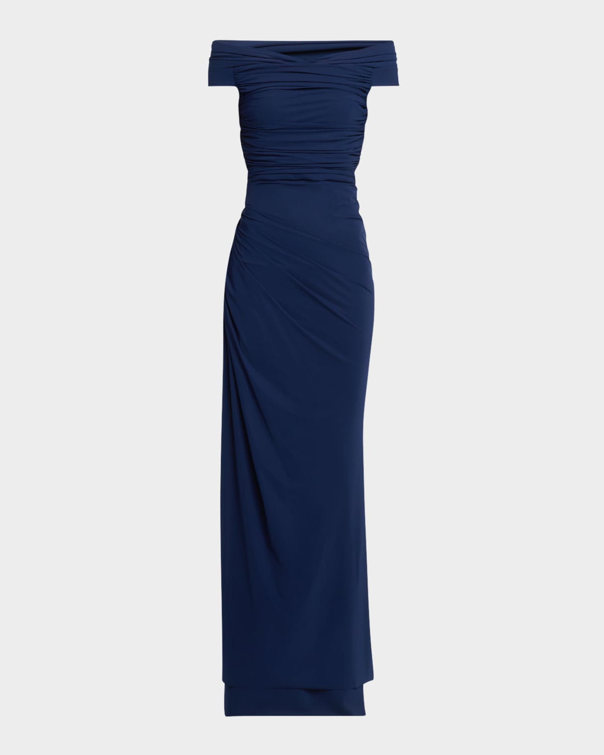 Ruched Off-Shoulder Column Gown