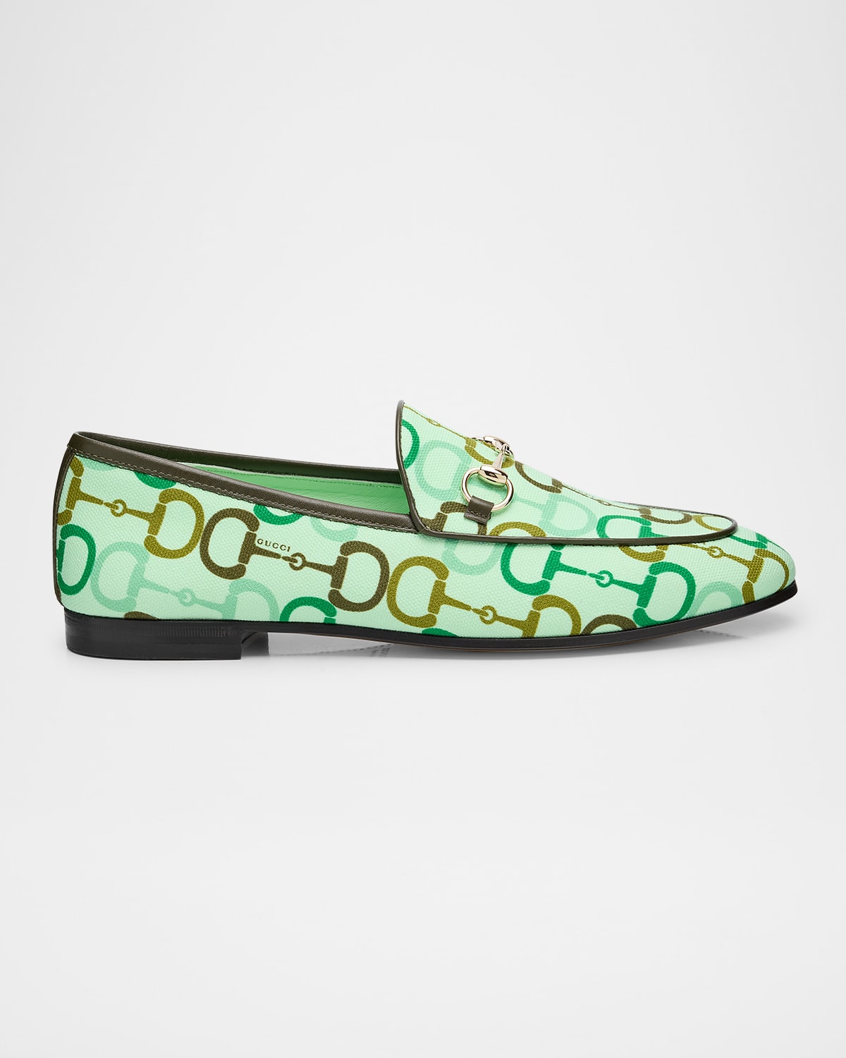 Gucci Jordaan Printed Cotton Horsebit Loafers In Green