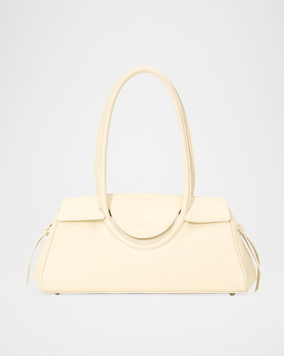Staud Maude Fold-over Flap Leather Shoulder Bag In Cream