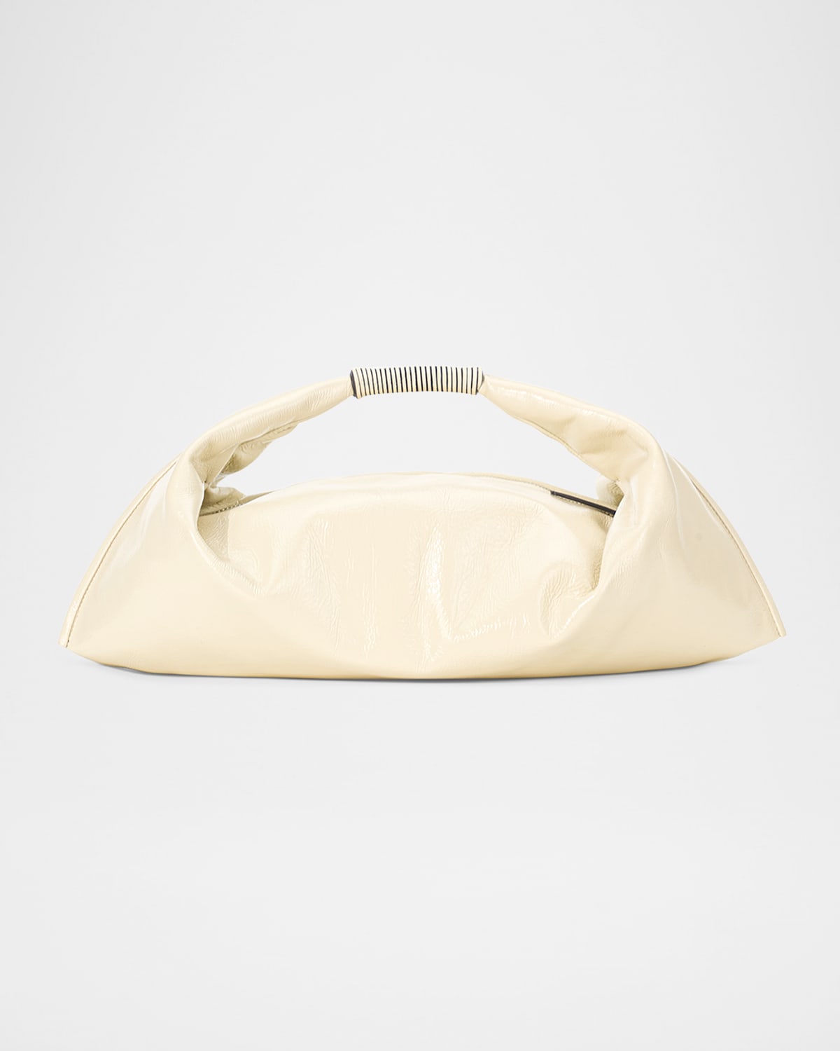 Staud Ronnie Mini Crinkled Leather Top-handle Bag In Cream