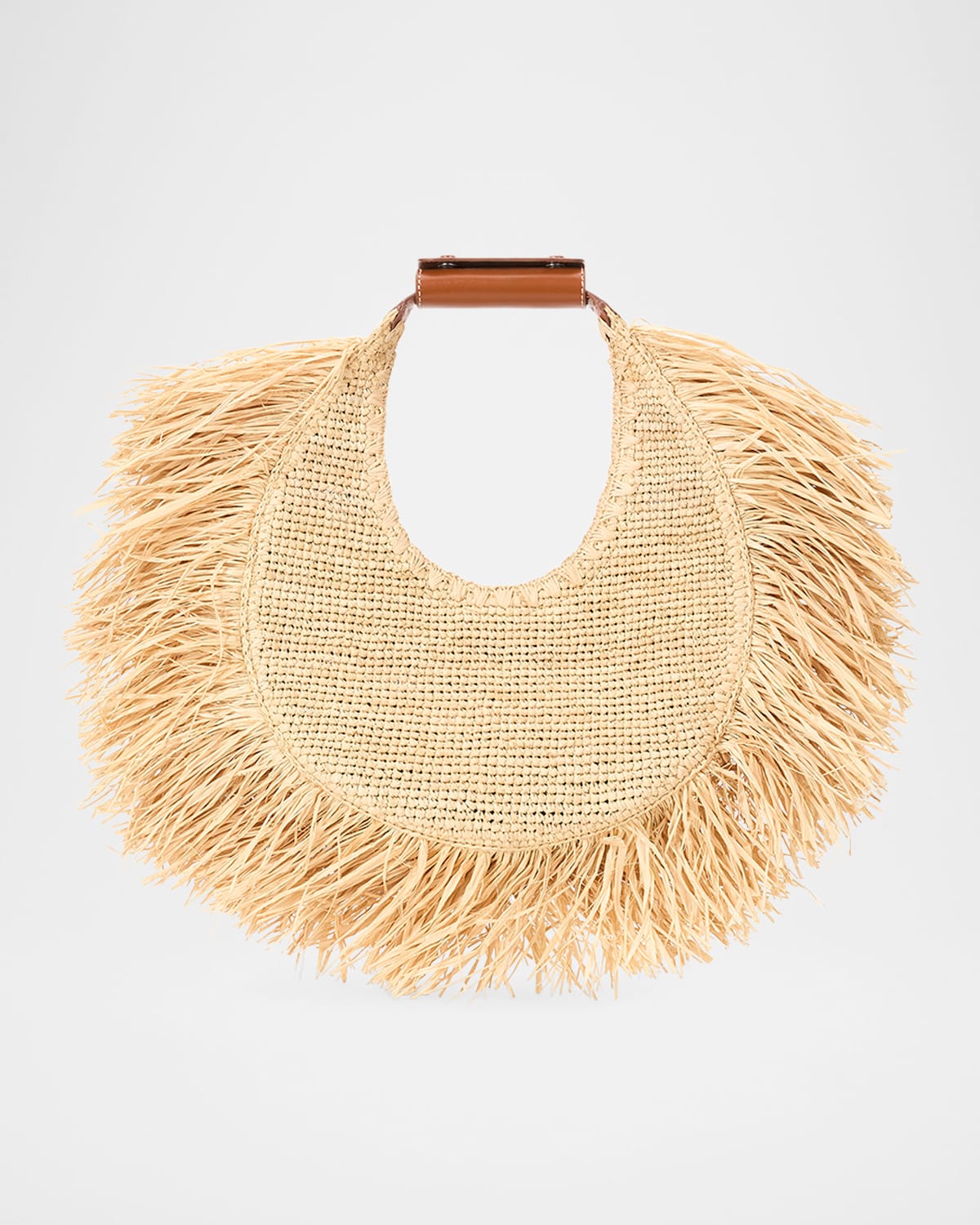Staud Large Moon Fringe Raffia Top Handle Tote In Natural Fringe