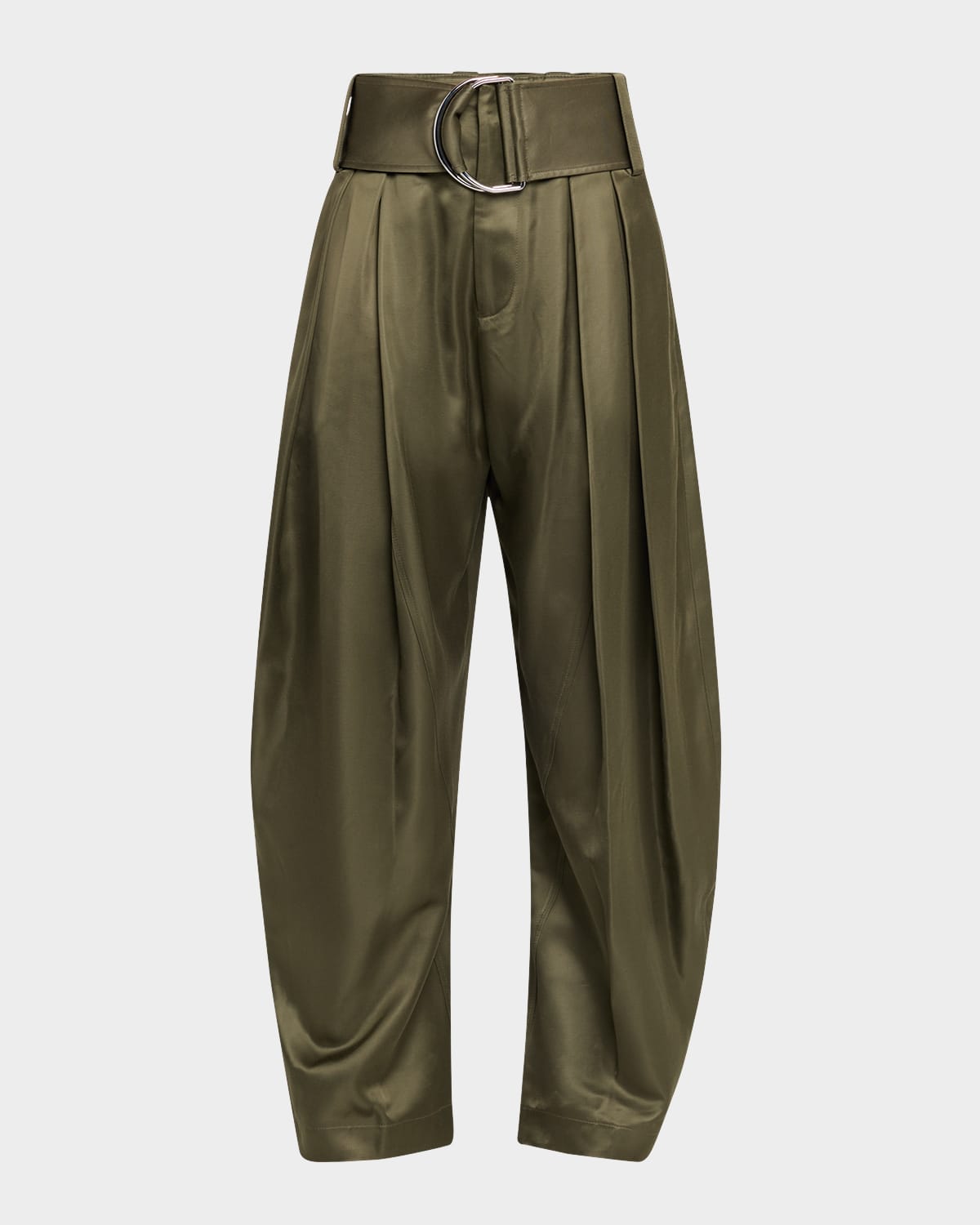 Pleated D-Ring Satin Trousers