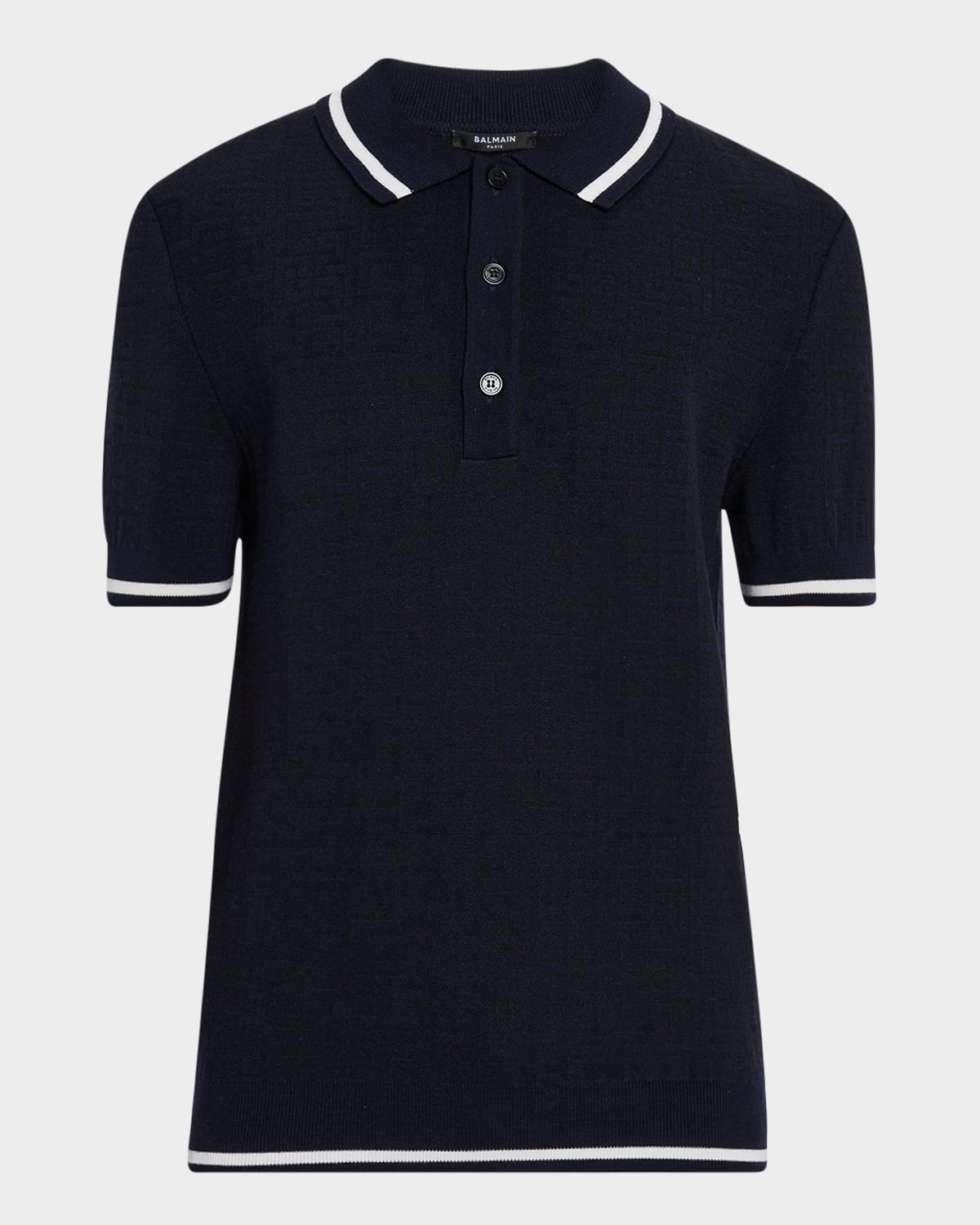 Shop Balmain Men's Monogram Knit Polo Shirt In Black/marine