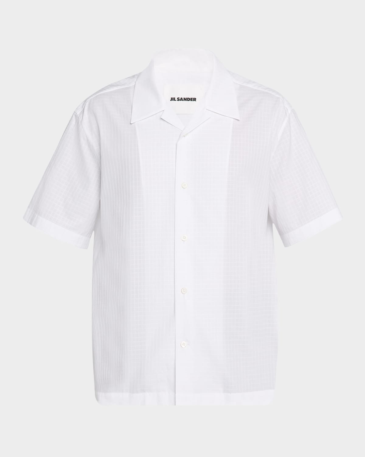 Jil Sander Men's Boxy Fit Grid Check Short-sleeve Shirt In White