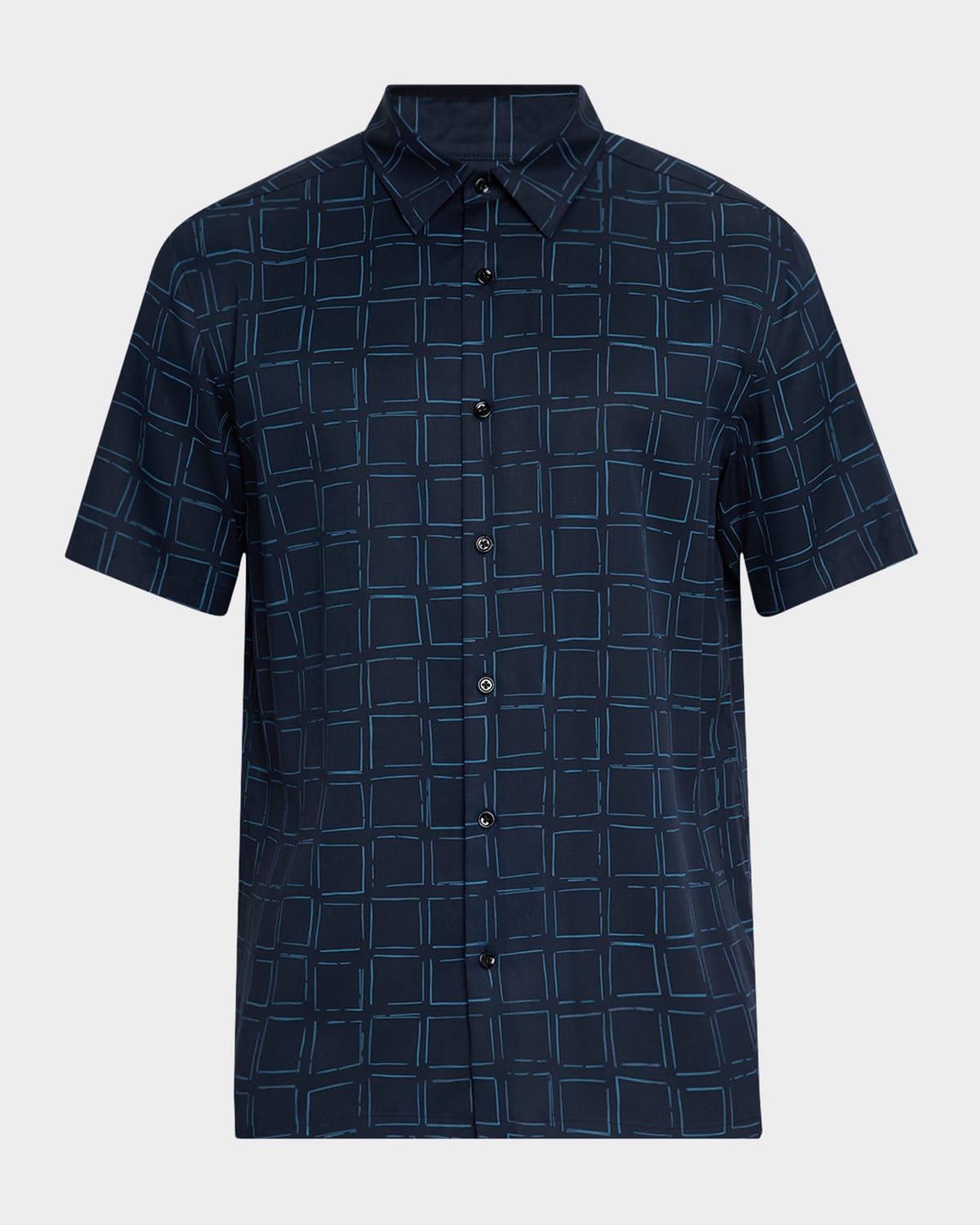 Theory Irving Grid Print Short Sleeve Lyocell Button-up Shirt In Baltic Multi