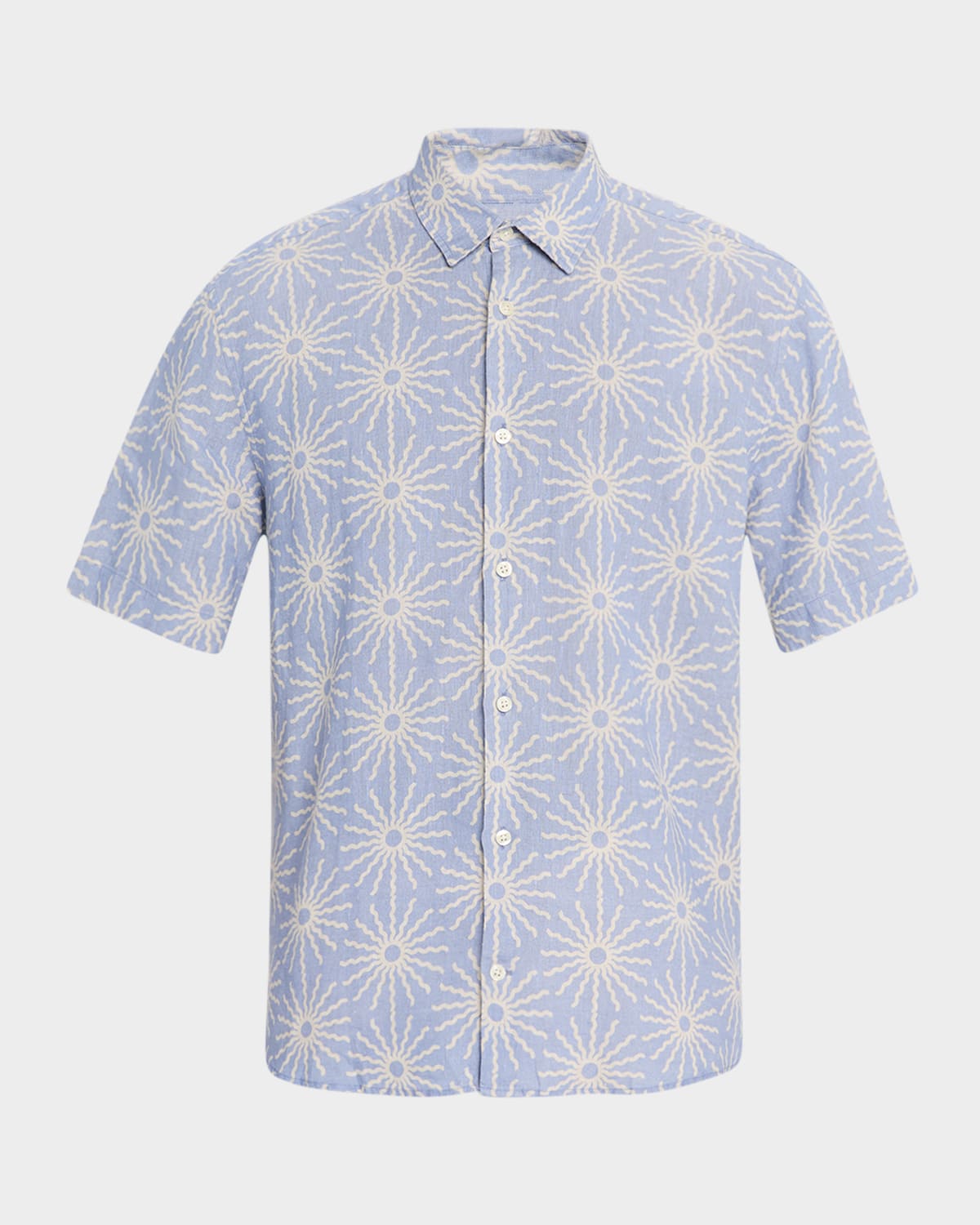 FRESCOBOL CARIOCA MEN'S CASTRO COPA SOL-PRINT LINEN SHORT-SLEEVE SHIRT 