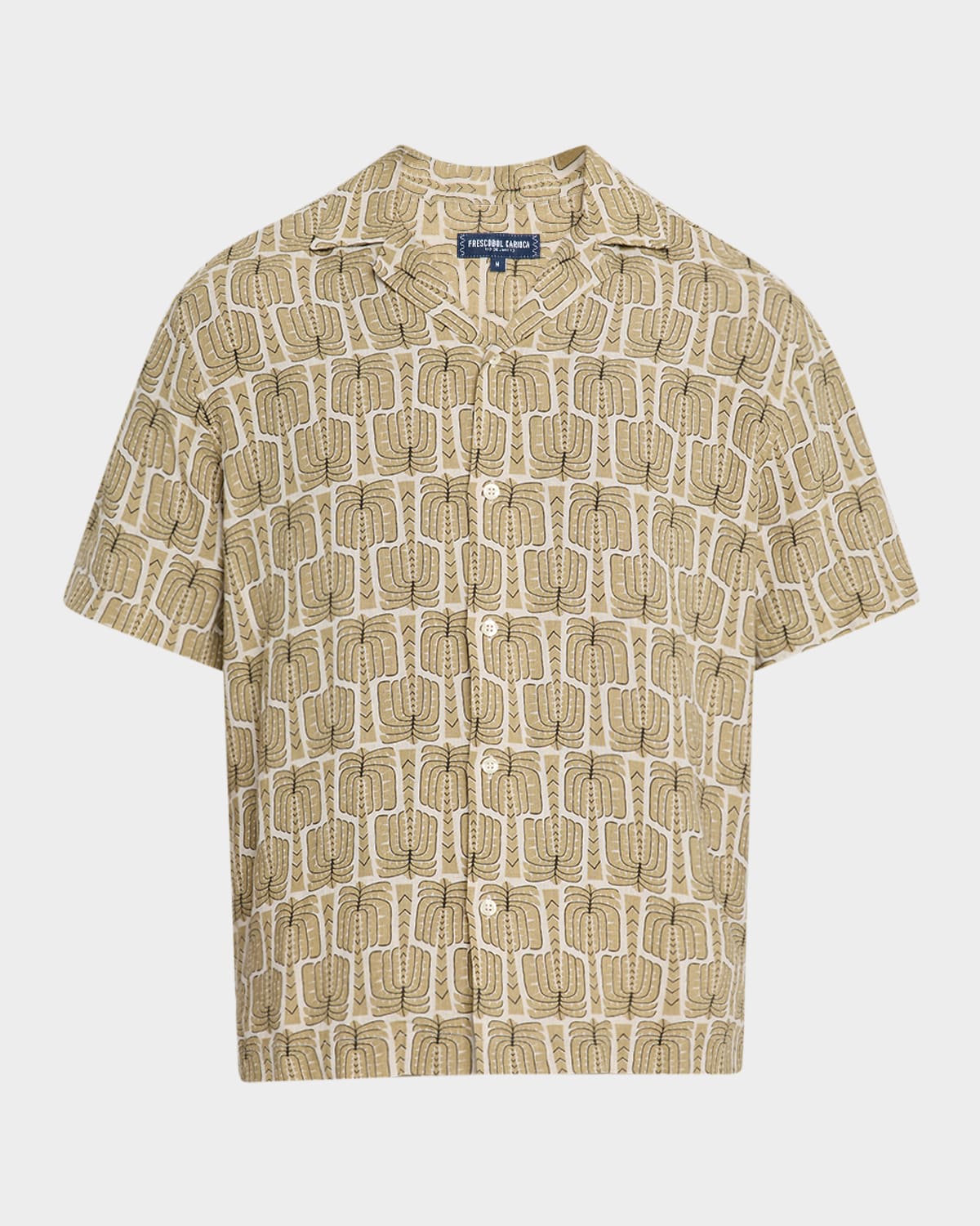 Shop Frescobol Carioca Men's Roberto Palmeira-print Linen Camp Shirt In Dried Moss