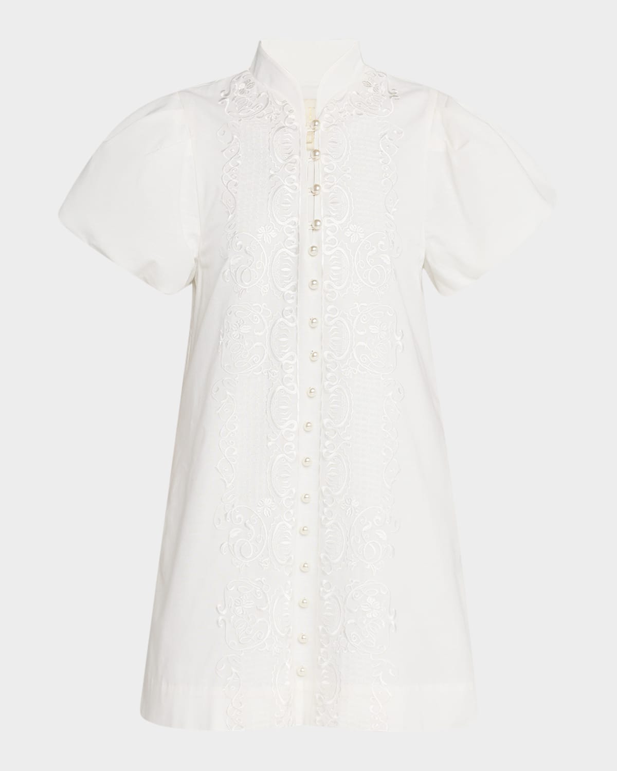 Mestiza New York Elliana Embroidered Puff-sleeve Mini Dress In Ivory