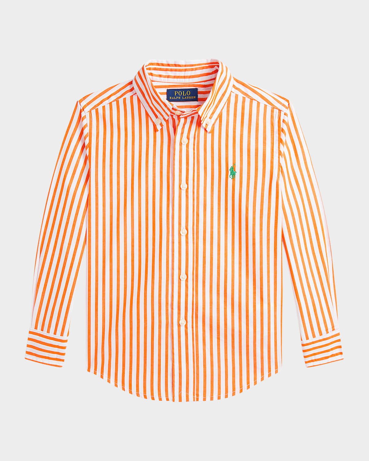 Polo Ralph Lauren Boy's Striped Pony Embroidered Sport Shirt In Orange White