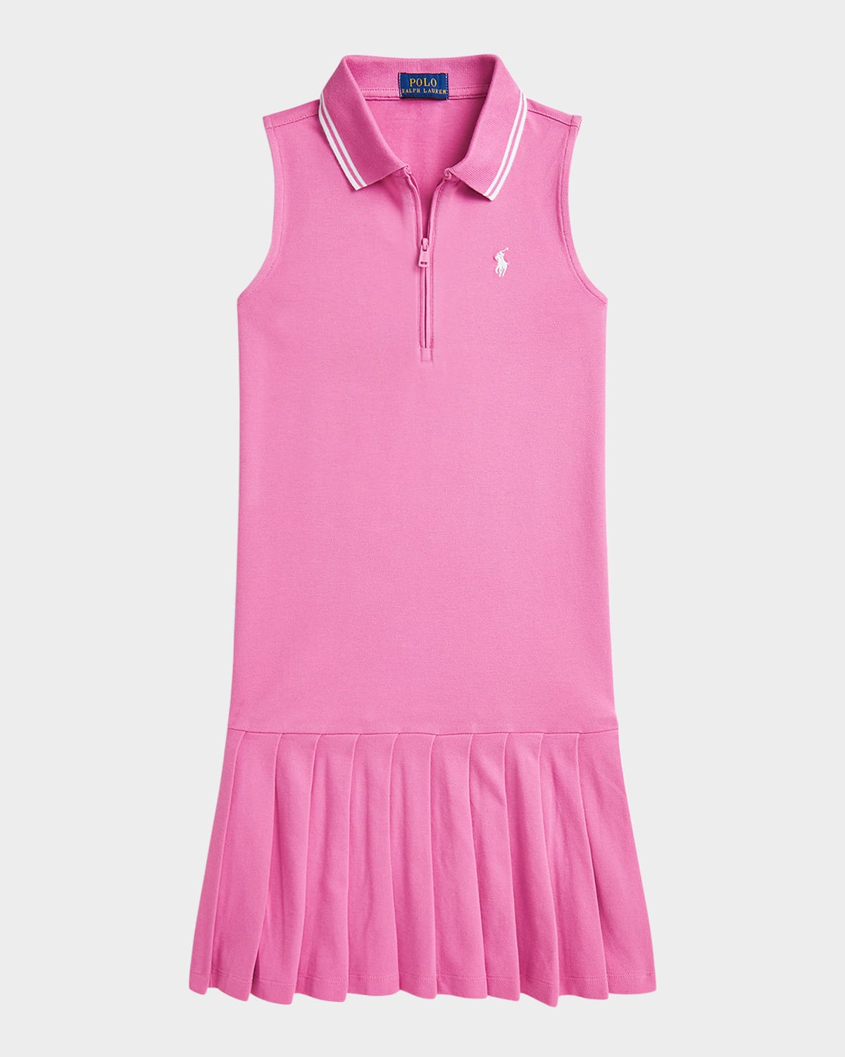 Polo Ralph Lauren Pleated Stretch Mesh Polo Dress In Laguna Pink W White
