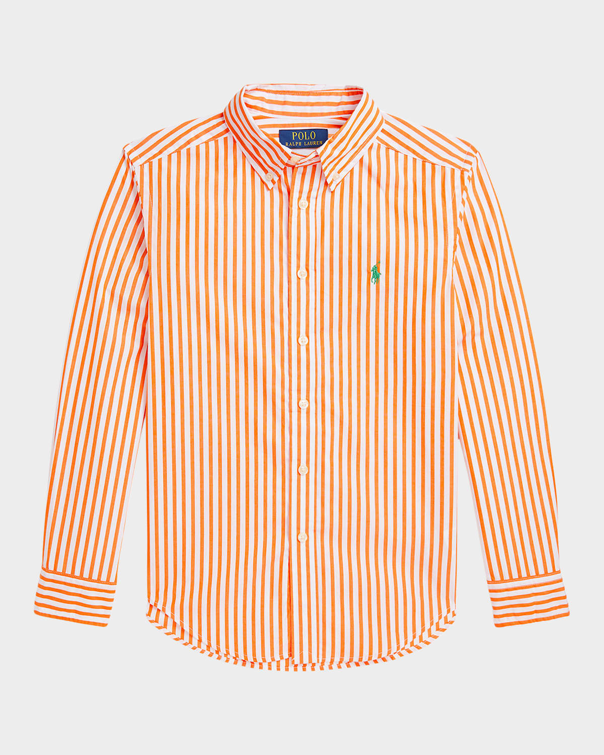 Polo Ralph Lauren Boy's Striped Pony Embroidered Sport Shirt In Orange White