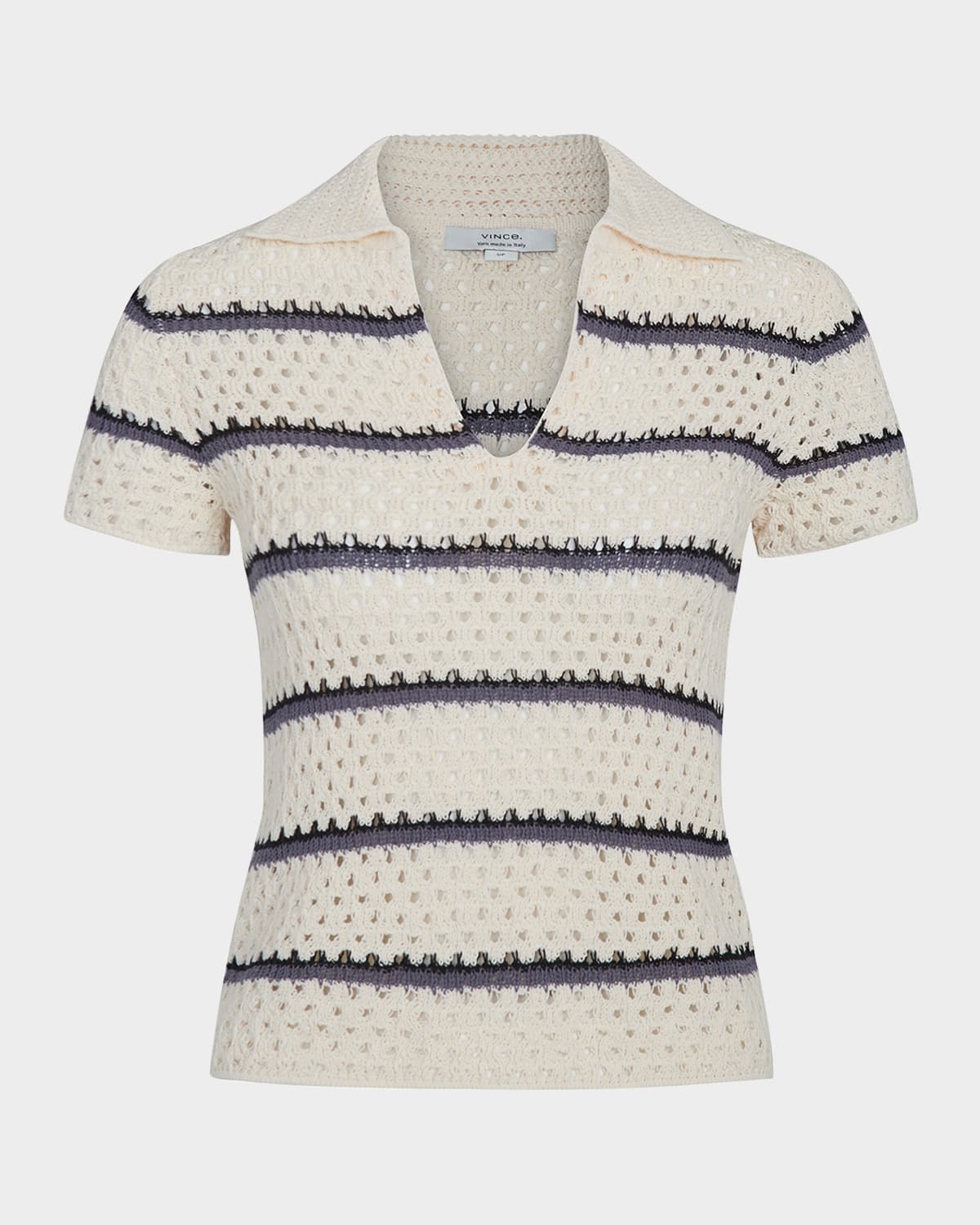 Vince Open Stitch Cotton Johnny Collar Sweater In Off White Combo