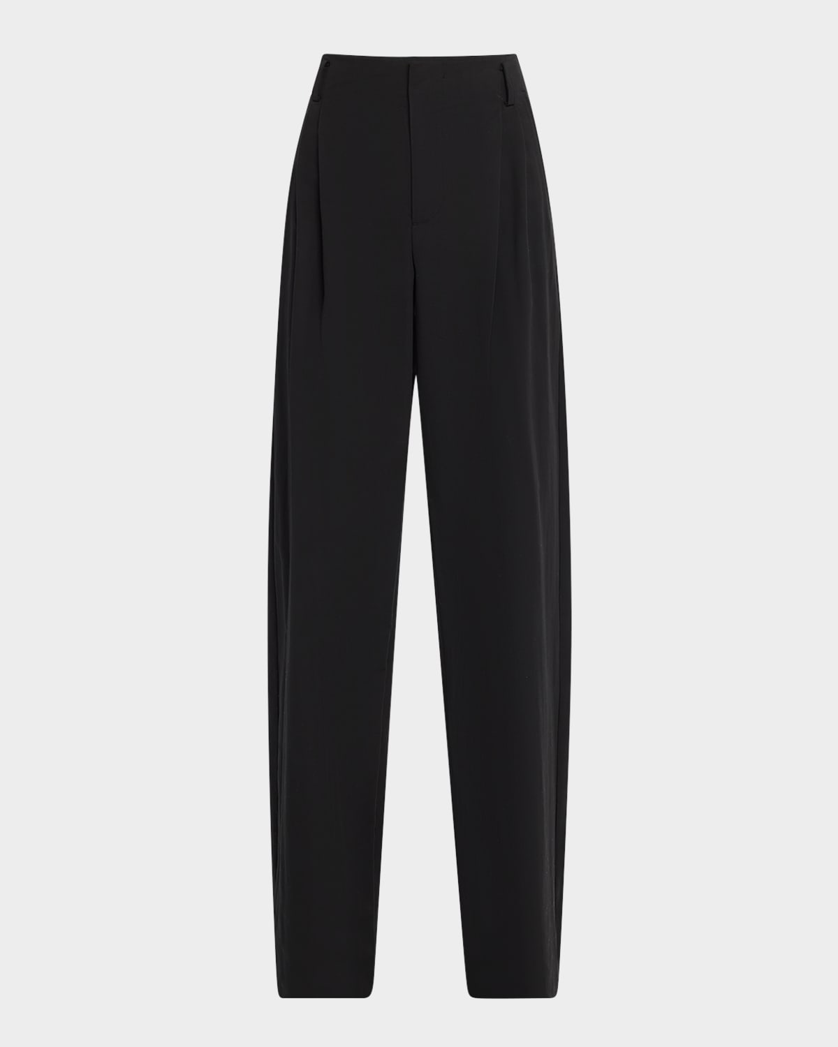 Vince Pleated High Waist Wide Leg Cotton Blend Pants In Black