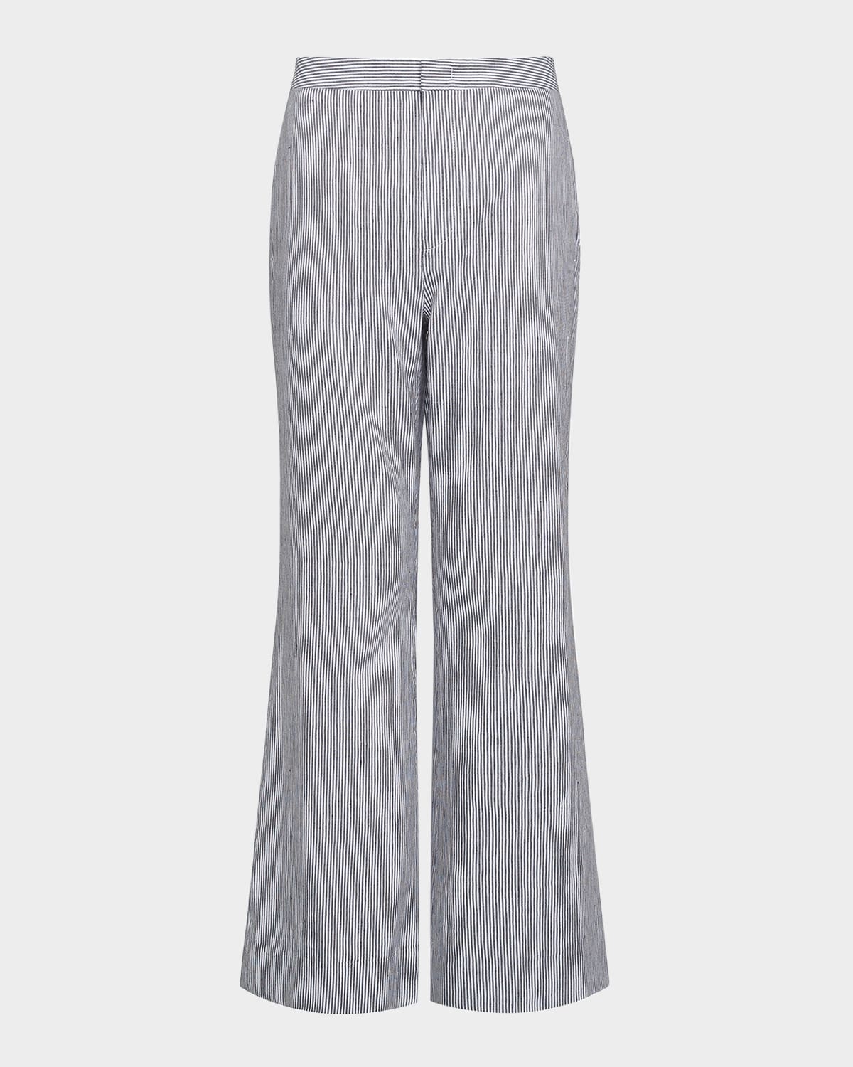 Vince Ticking Striped Linen-blend Trousers In Iris Slateoff White