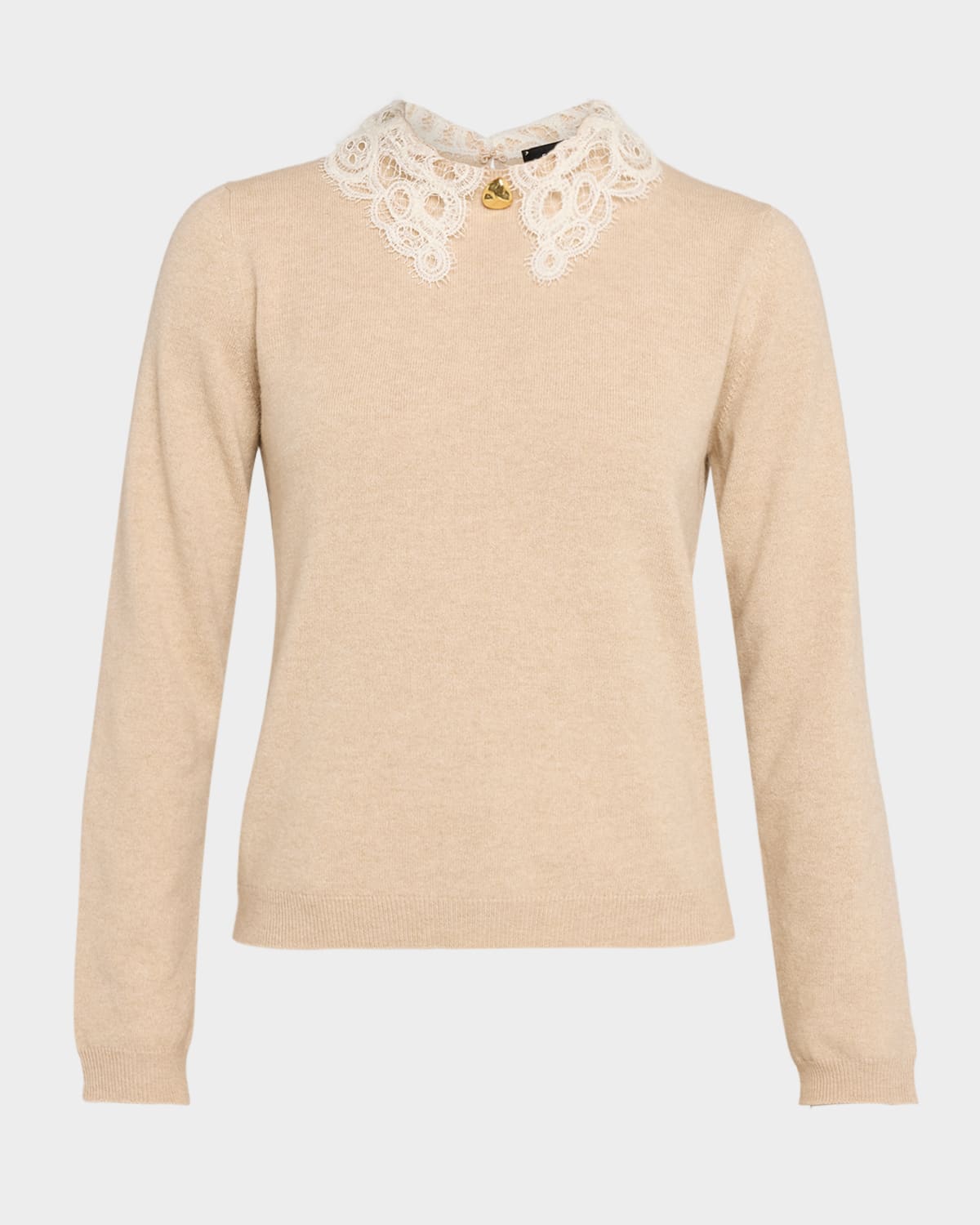 Fabiana Filippi Fine Knit Lace-collar Sweater In Brown