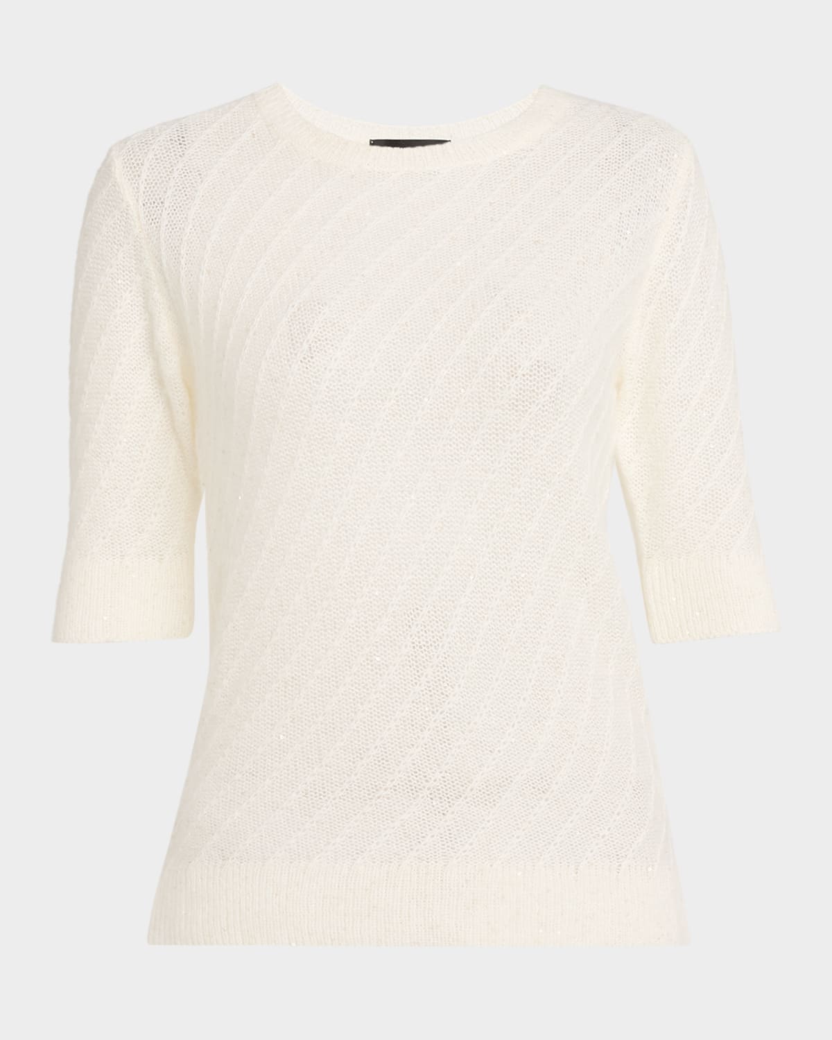 Fabiana Filippi Sequin Short Sleeve Crew Neck Sweater In White