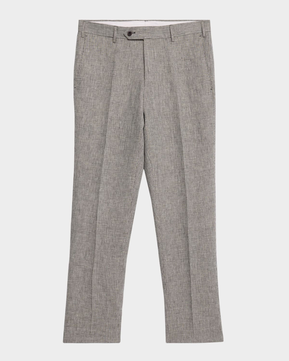 Men's Parker Linen Check Flat-Front Pants