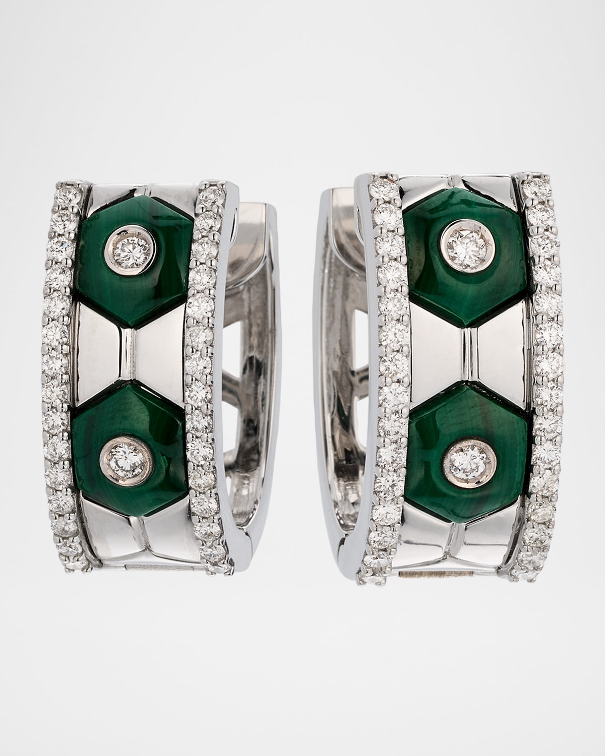 Baia Sommersa Earrings in 18K White Gold with White Diamonds and Malachite