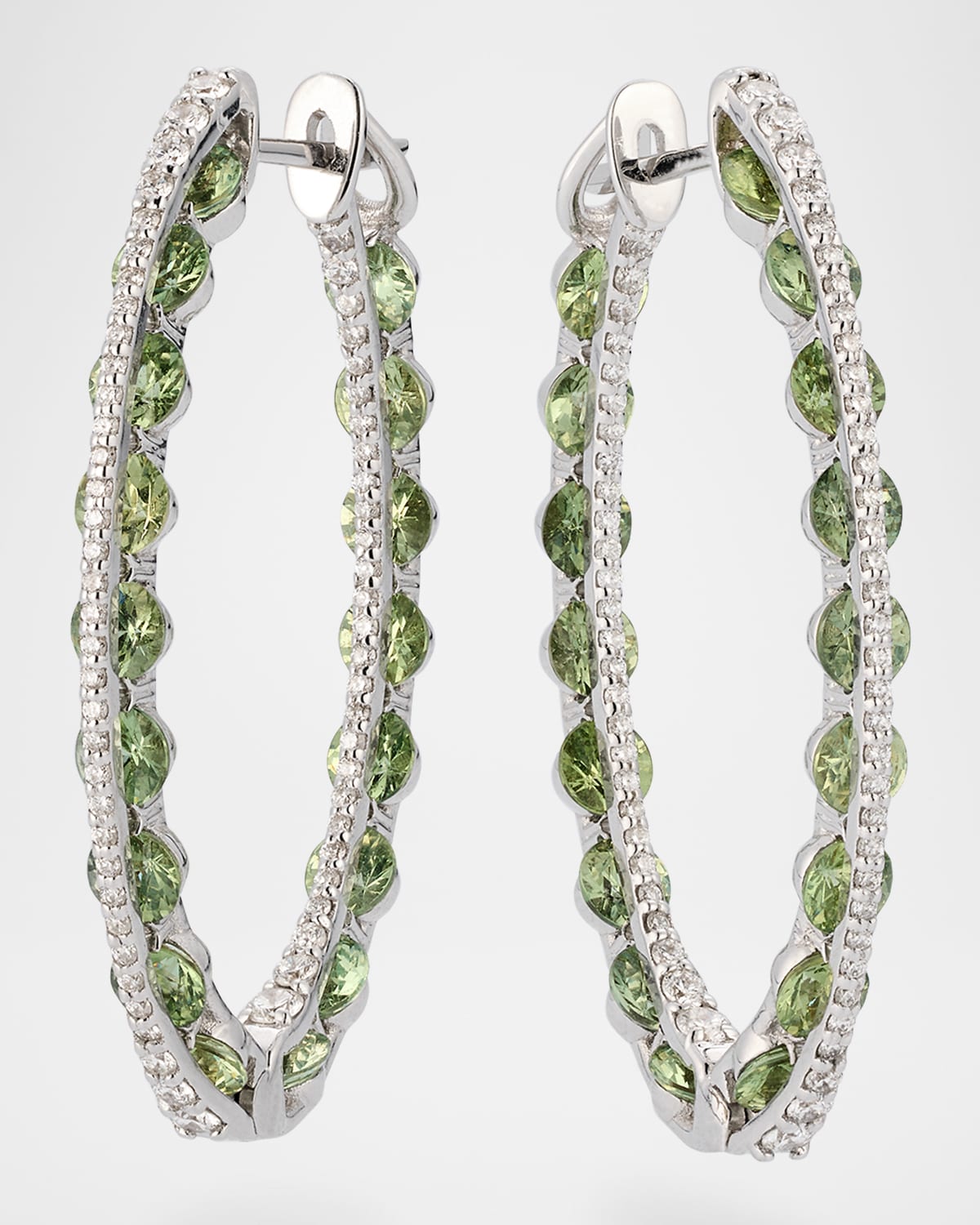 Foglia di Marea Medium Earrings in 18K White Gold with Diamonds and Green Sapphires