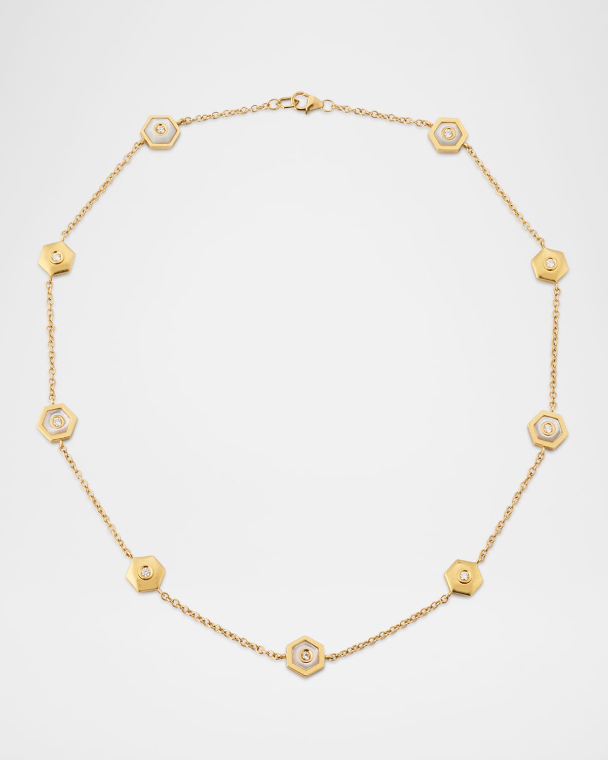 Baia Sommersa Short Necklace in 18K Yellow Gold with White Diamonds and Mother Of Pearl, 16"L
