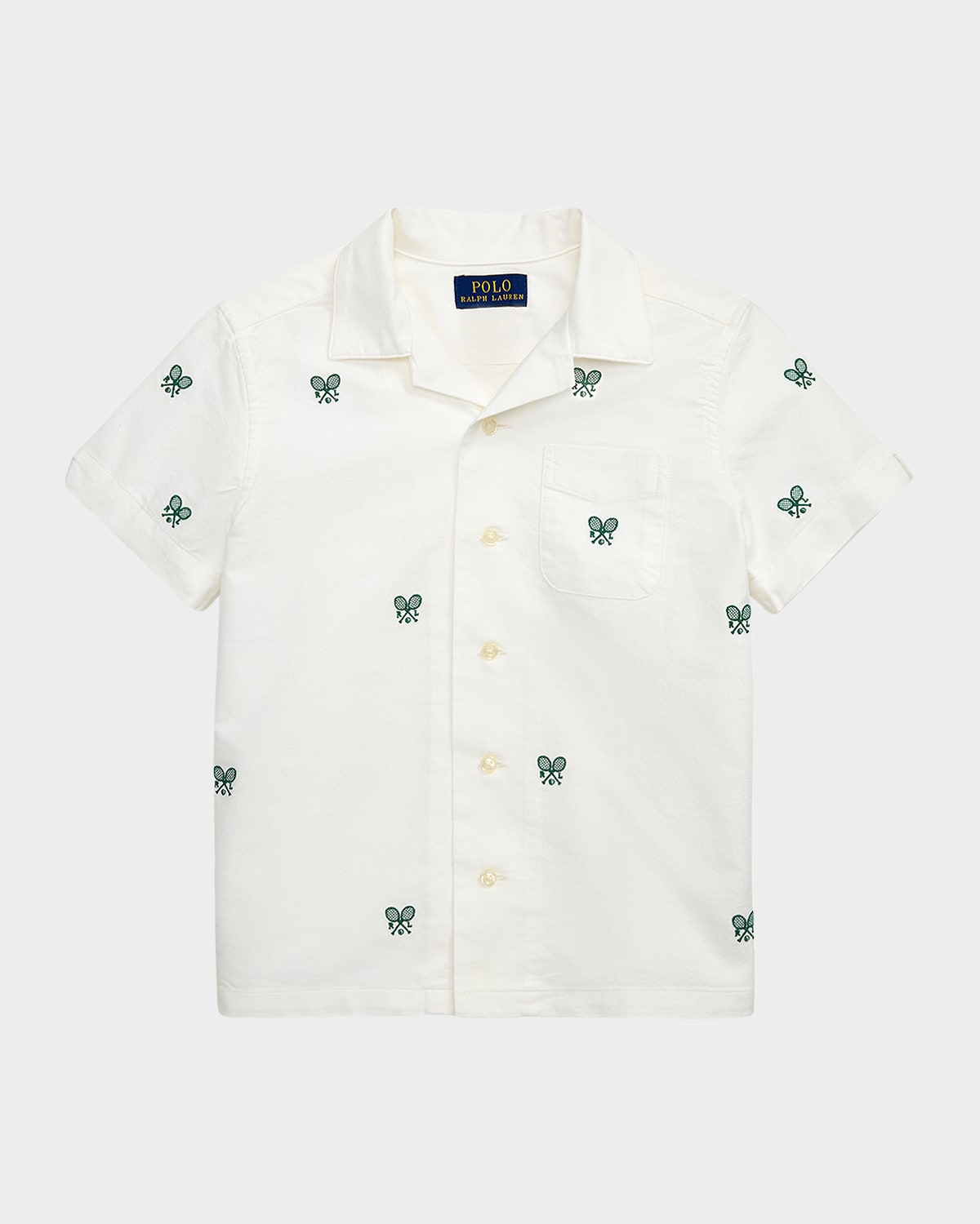Polo Ralph Lauren Boy's Tennis Embroidered Oxford Shirt In White Crossed Racke