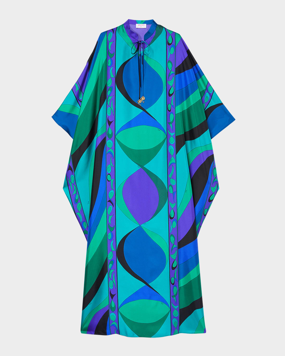 Pesci-Print Silk Twill Maxi Kaftan Dress