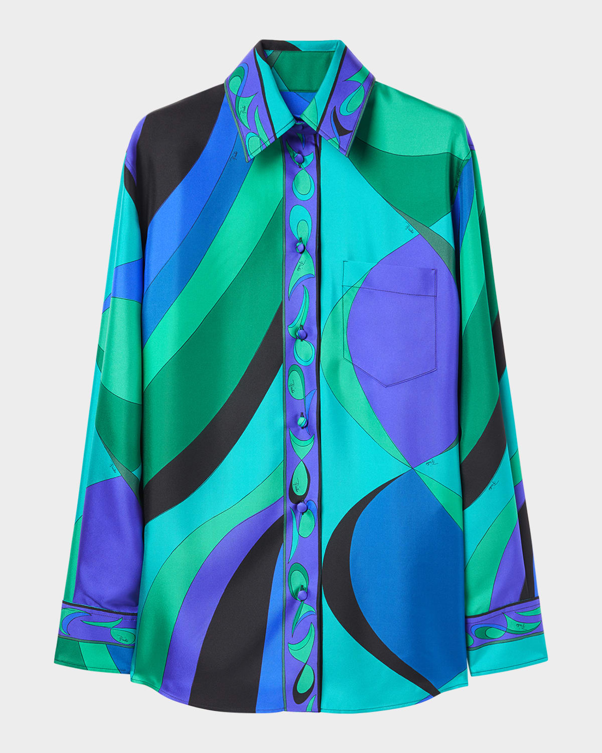 Pucci Pesci-print Silk Twill Button-down Blouse