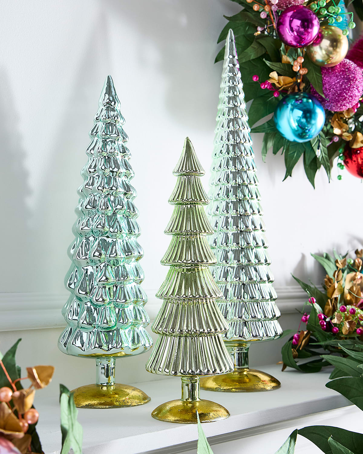 Cody Foster & Co Winter Green Large Hue Trees, Set Of 3 In Multi