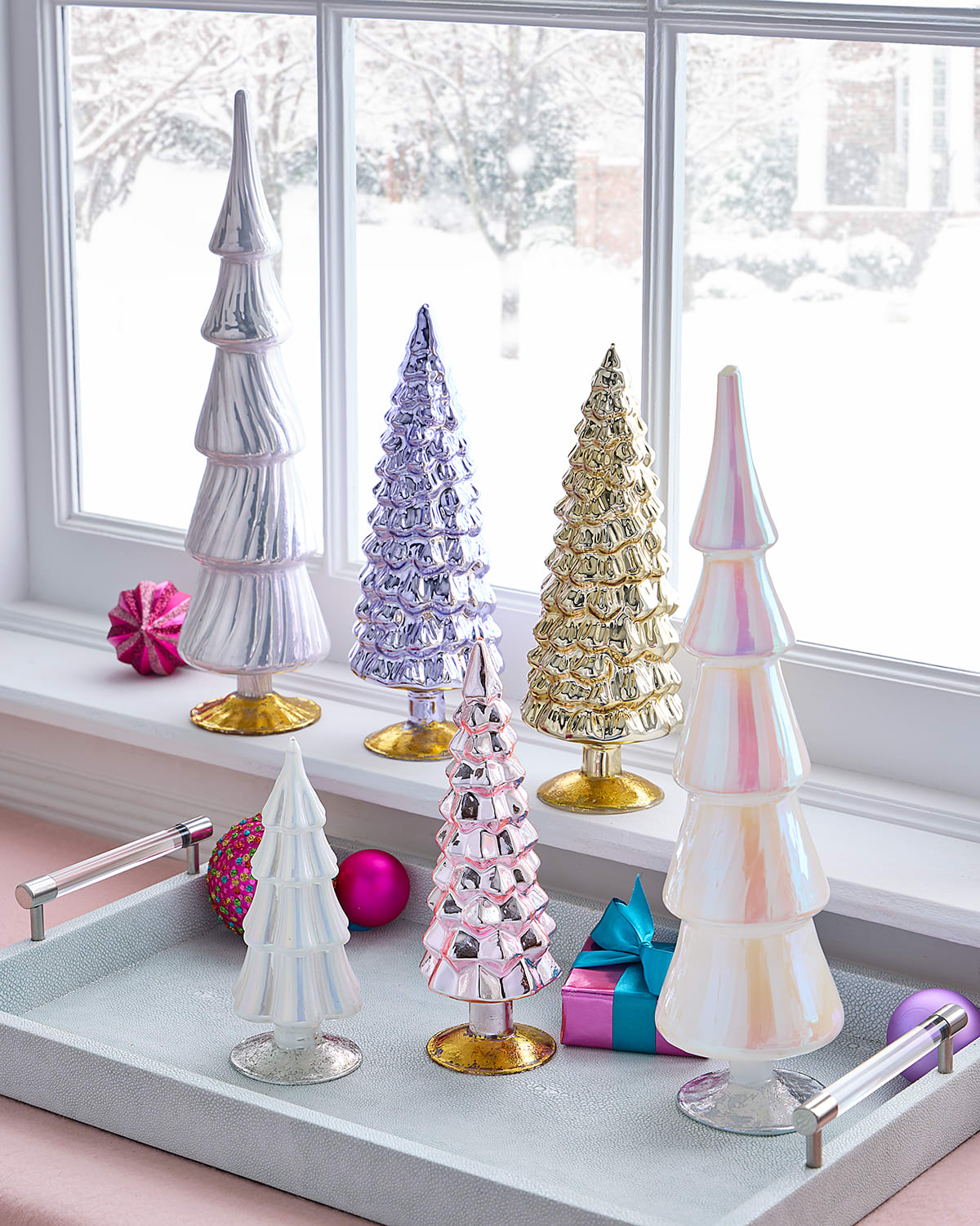 Cody Foster & Co Pastel Glass Trees, Set Of 6 In Multi