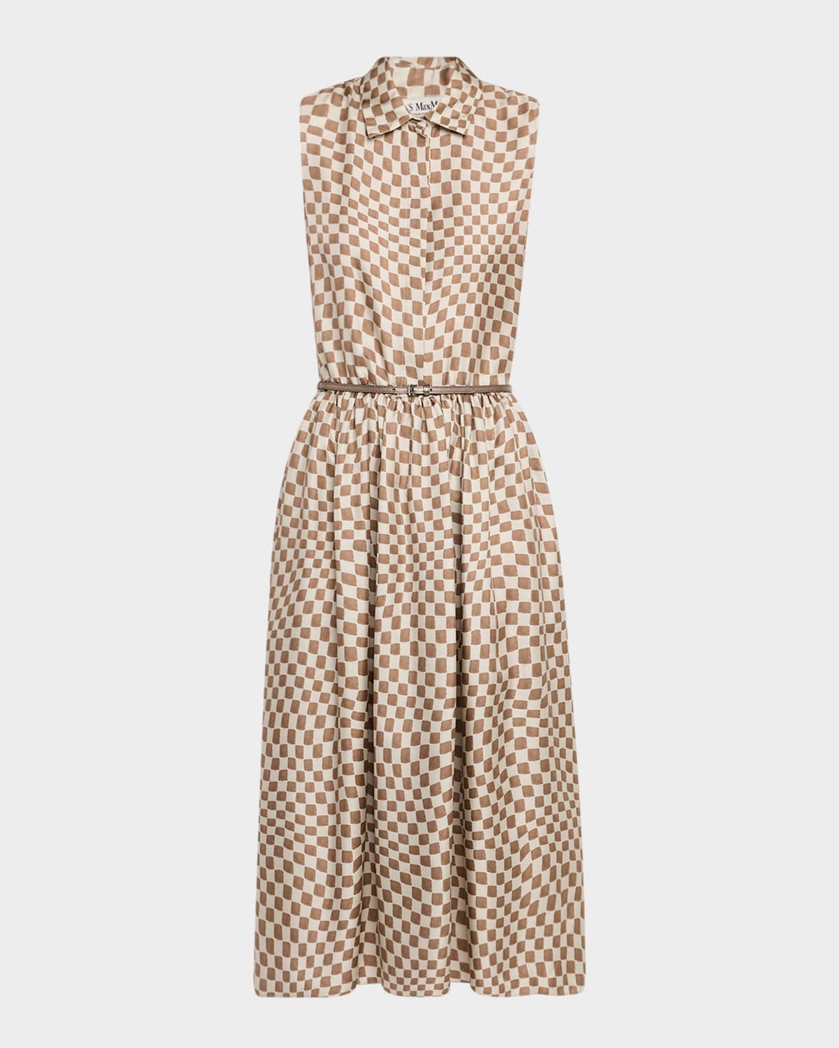 Max Mara Sesia Checker Silk Sleeveless Midi Shirtdress In Pink