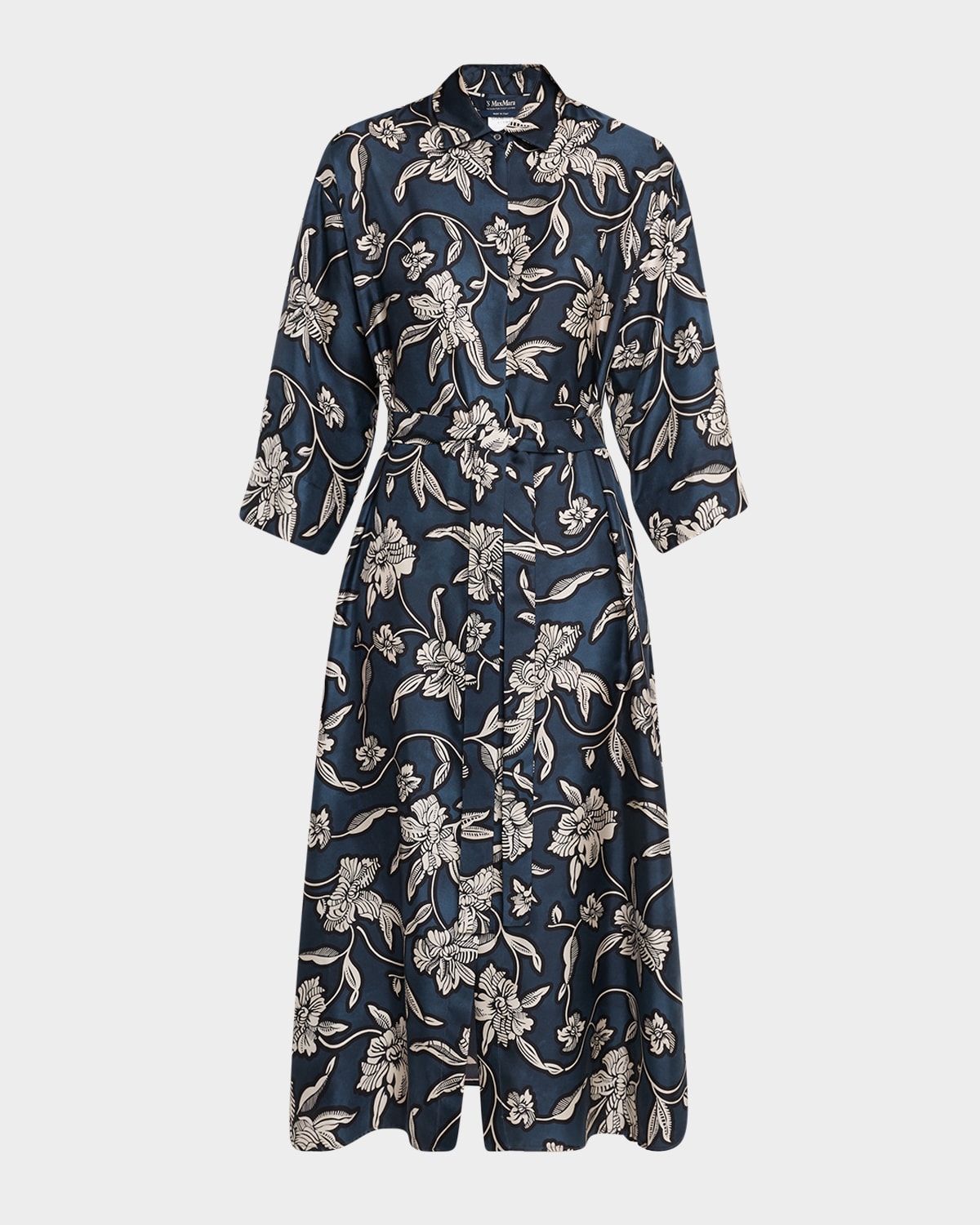 Max Mara Peonia Floral Silk Belted Midi Shirtdress