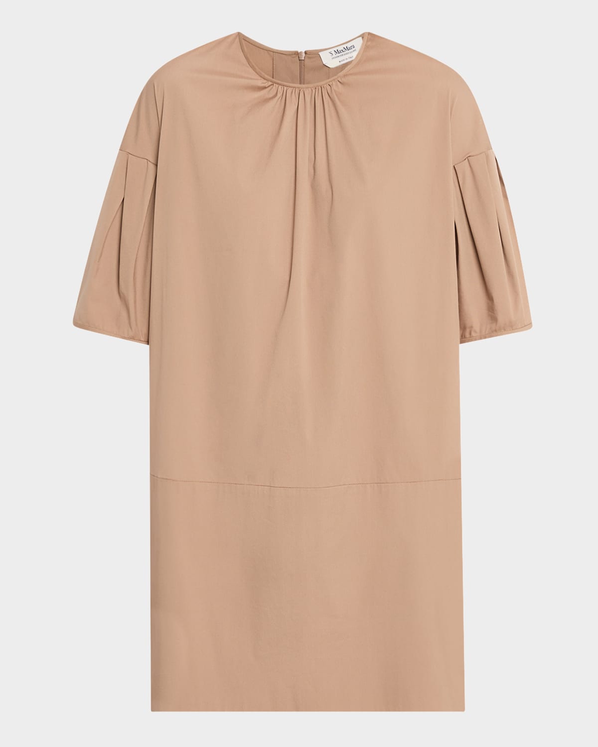 Max Mara Isotta Pleated Short-sleeve Mini Shift Dress In Brown