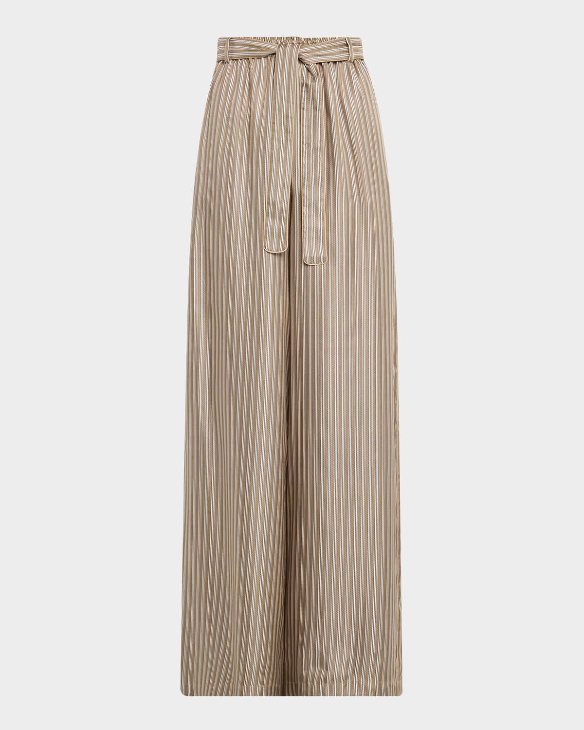 Max Mara Ladino Striped Silk Wide-leg Belted Pants In Gray