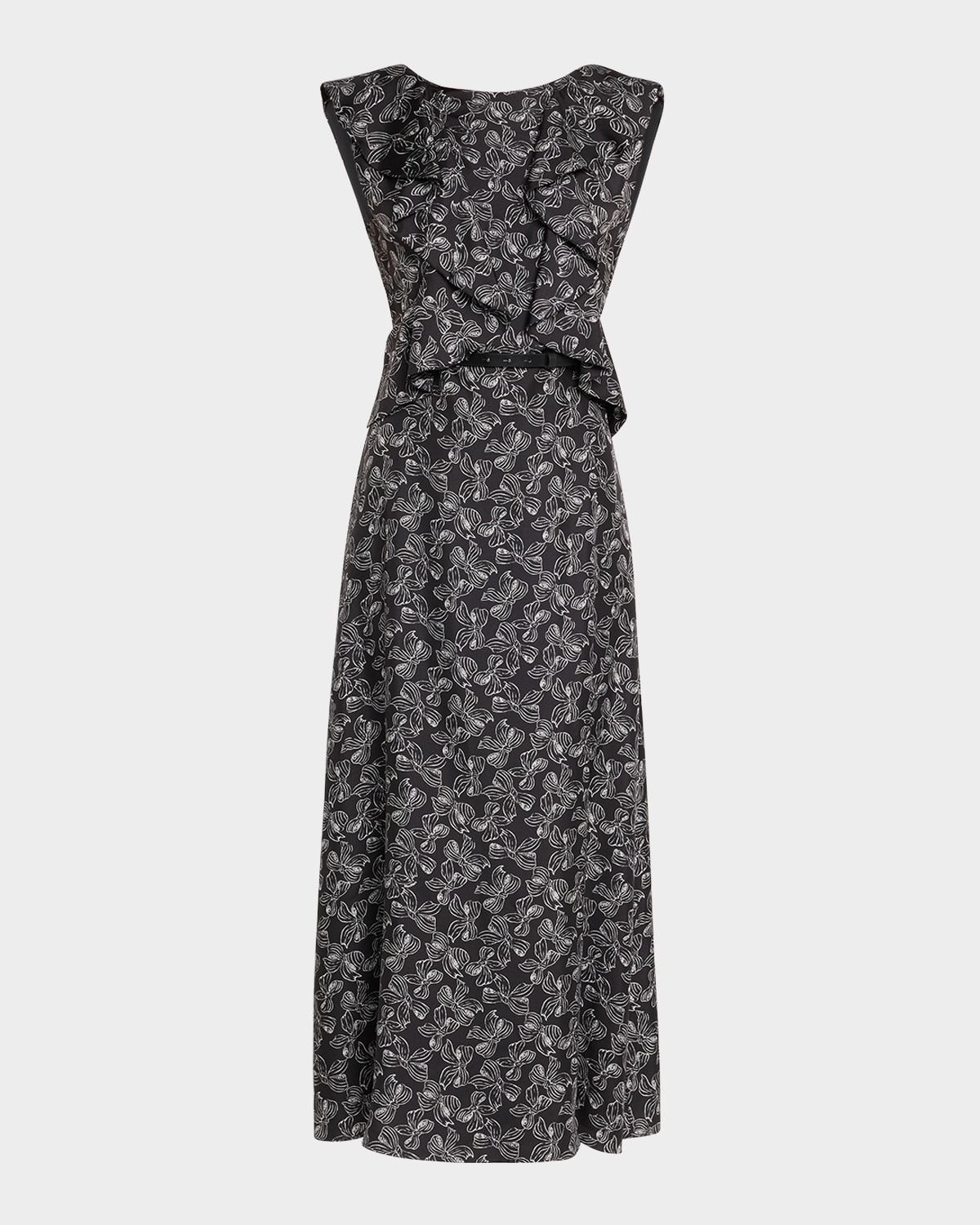 Max Mara Calesse Bow-print Ruffle Backless Midi Dress In Gray