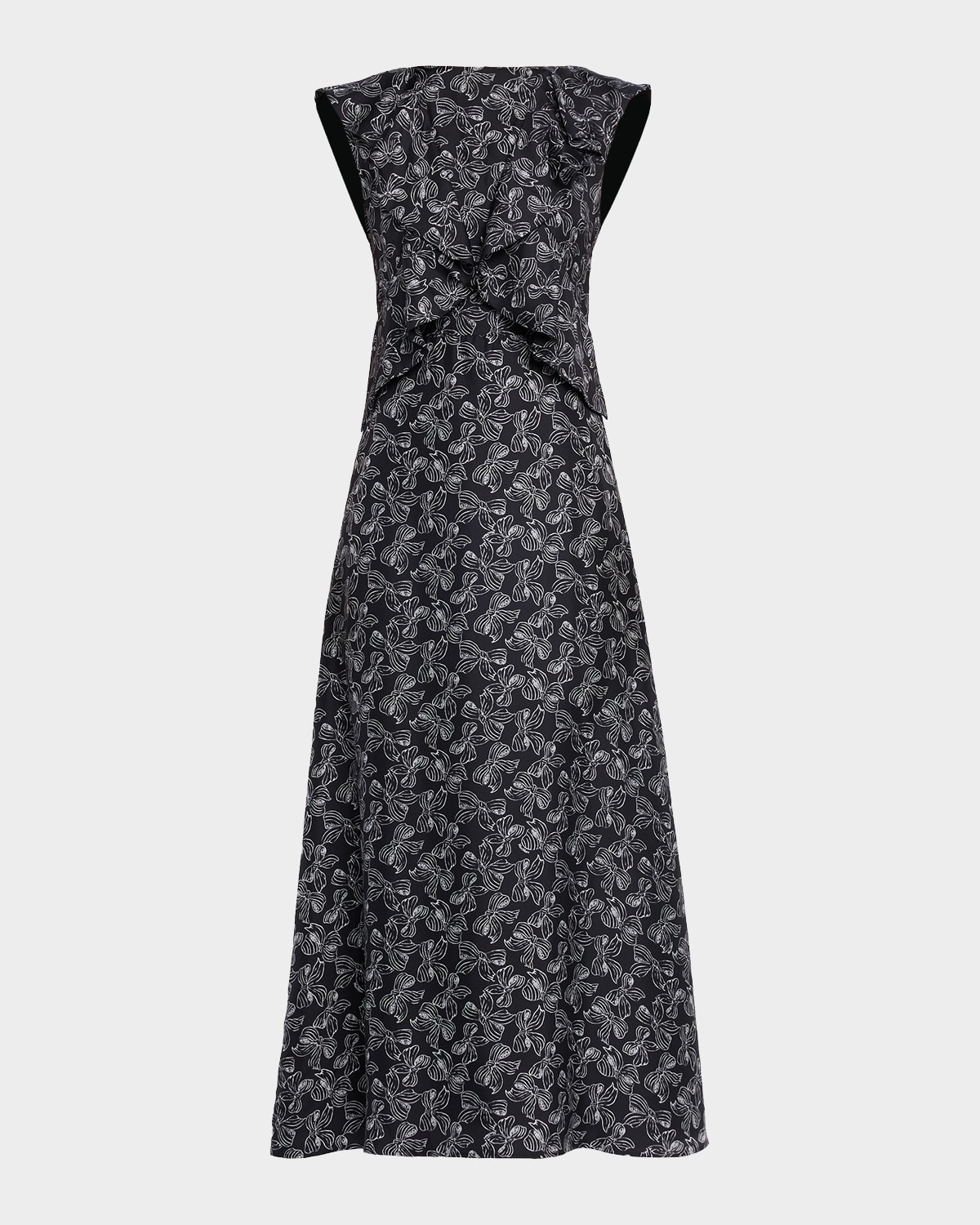 Max Mara Calesse Bow-print Ruffle Backless Midi Dress In Black