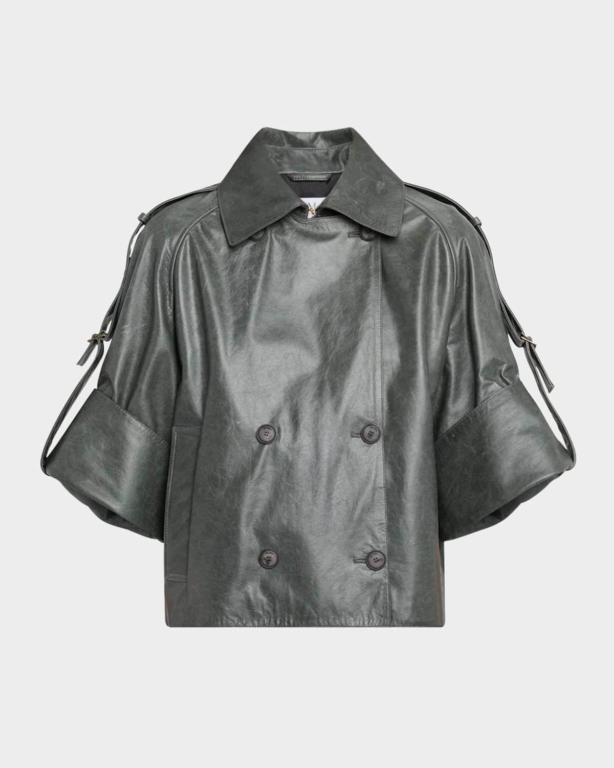 Max Mara Tenace Leather Short Trench Coat In Green