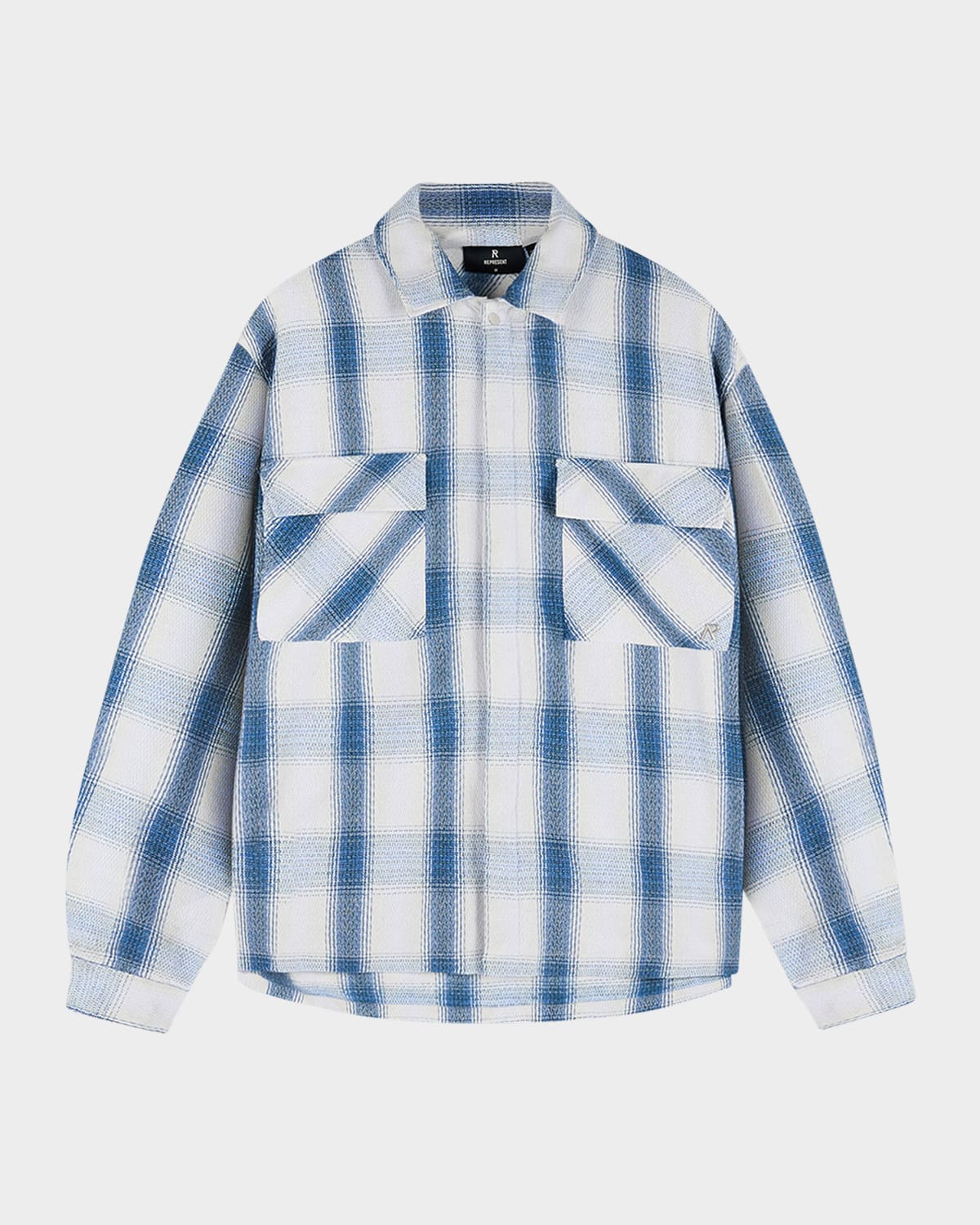 Represent Blue Shirt With Classic Collar And All-over Check Motif In Mid Blue