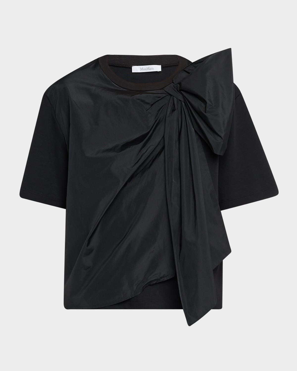 Max Mara Colle Draped Bow Short-sleeve T-shirt In Black