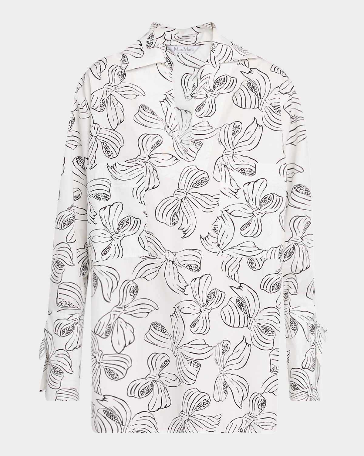 Max Mara Sansa Bow-print Tie-cuff Mini Shirtdress In White