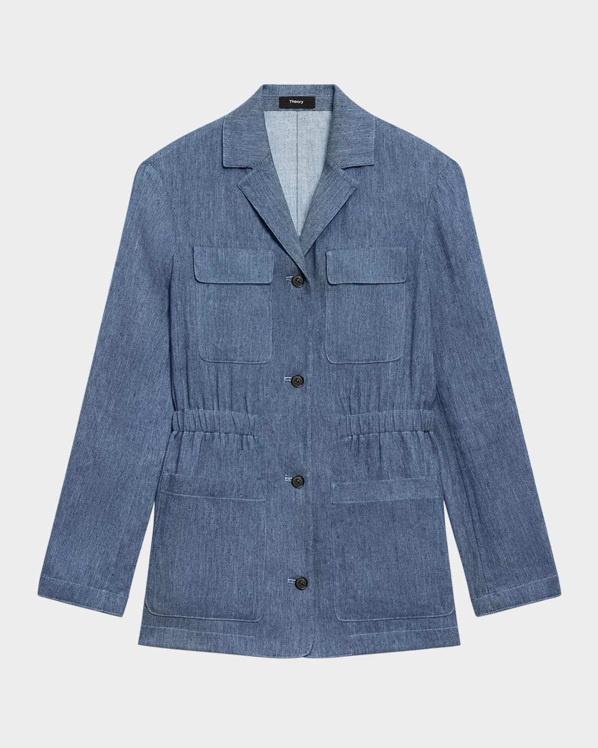 Theory Denim Pattern Cinched Waist Linen Blend Jacket In Lt Denm