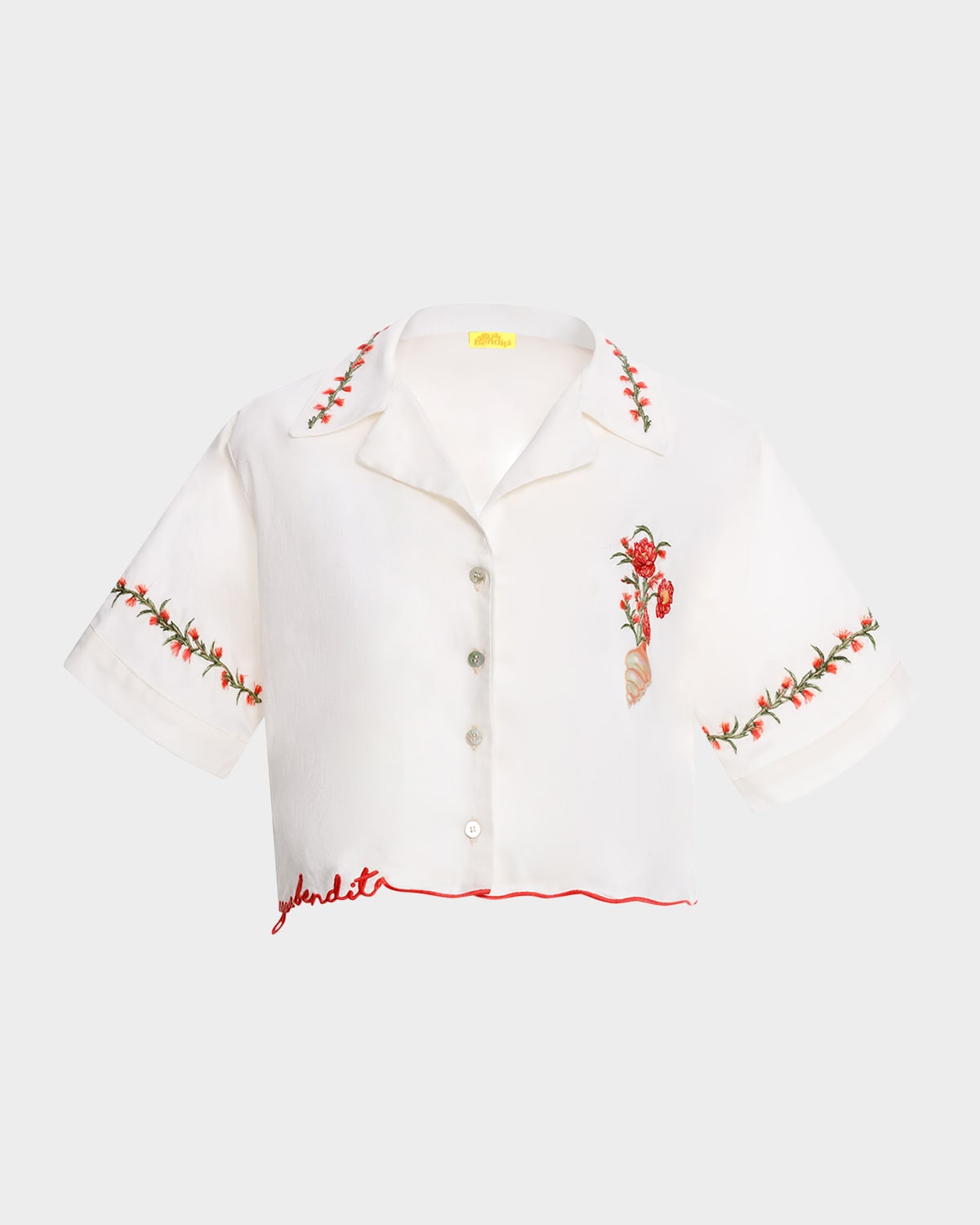 AGUA BENDITA ITSY NACAR EMBROIDERED BUTTON-FRONT SHIRT 
