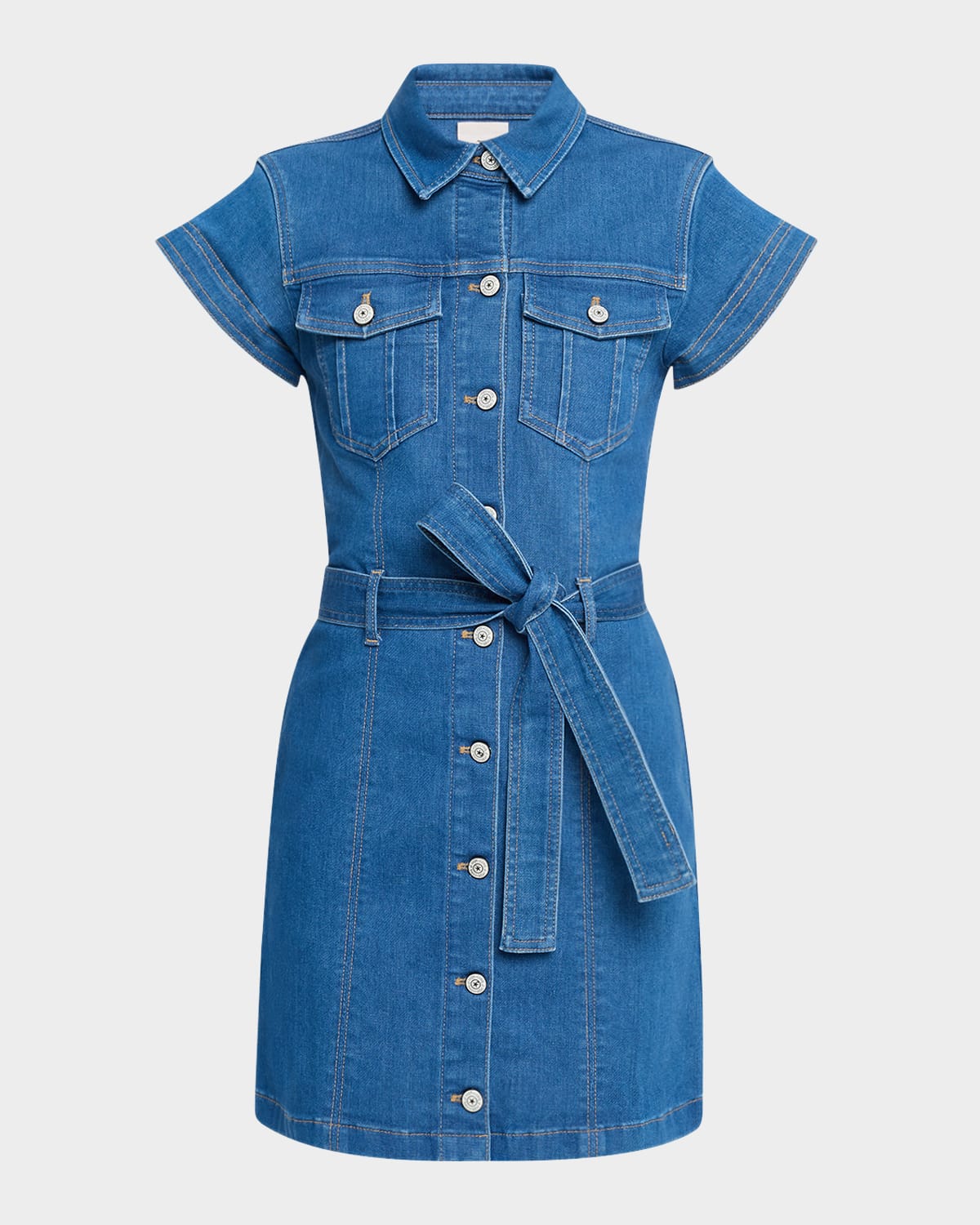 Cinq À Sept Tie Belted Short-sleeve Denim Mini Dress