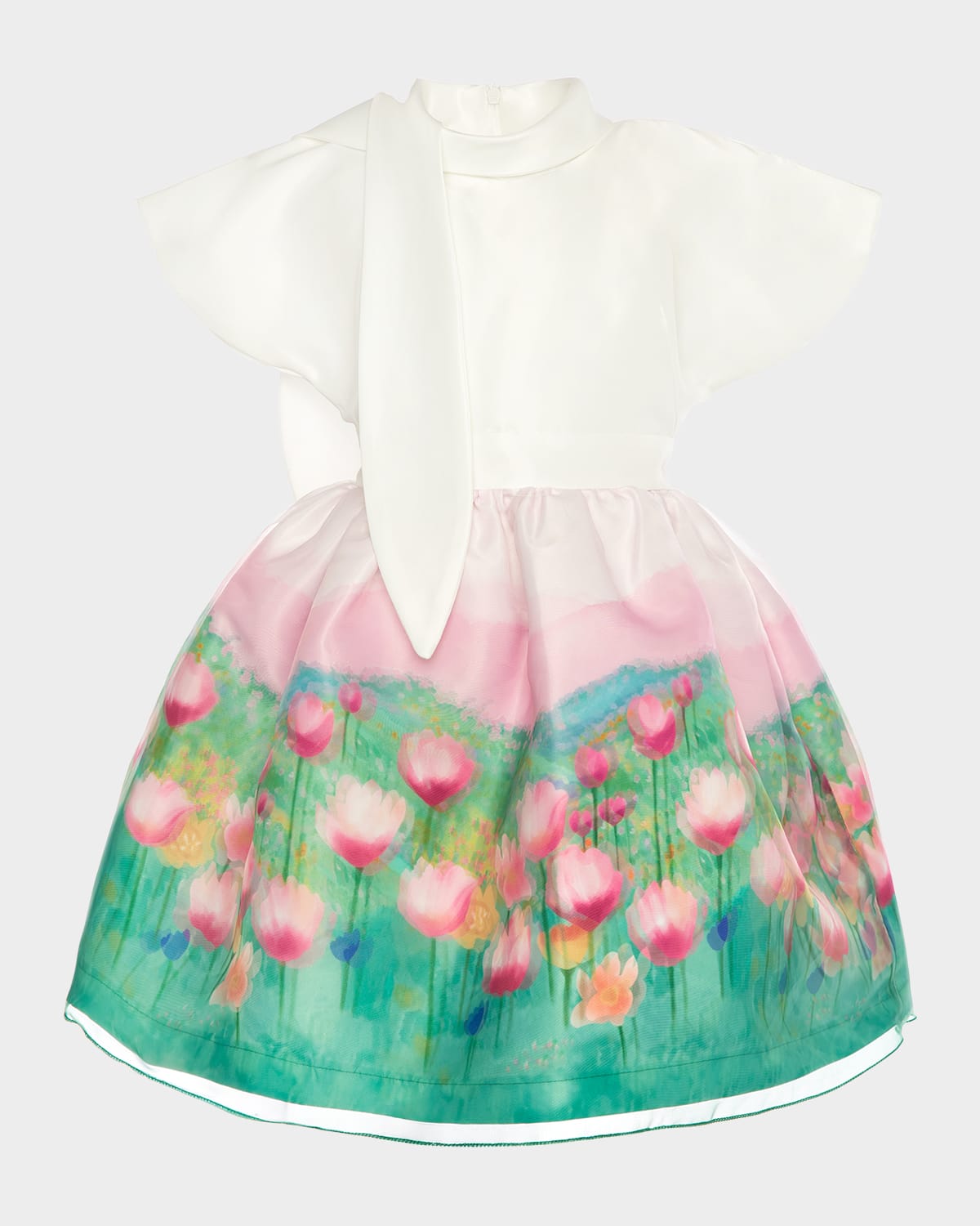 MAMA LUMA GIRL'S 3D FLORAL ELEGANCE NECK-TIE DRESS 
