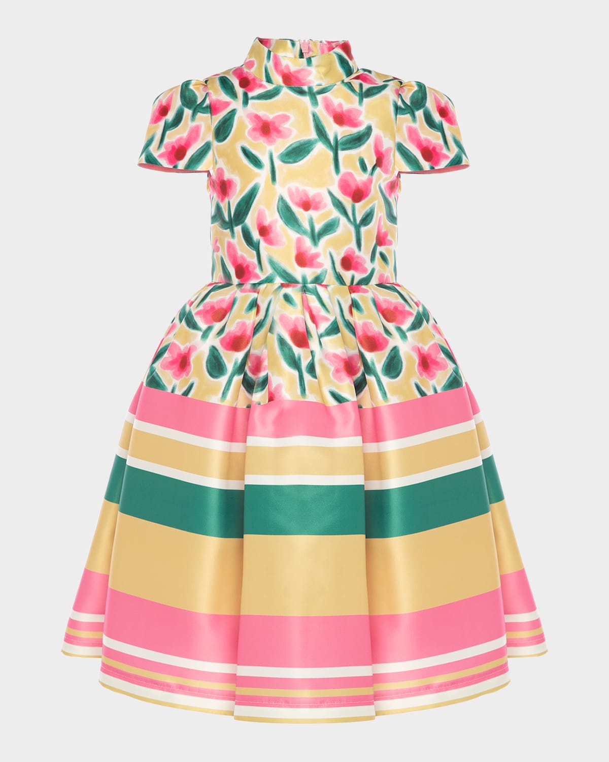 MAMA LUMA GIRL'S FLORAL-PRINT & STRIPED A-LINE DRESS 