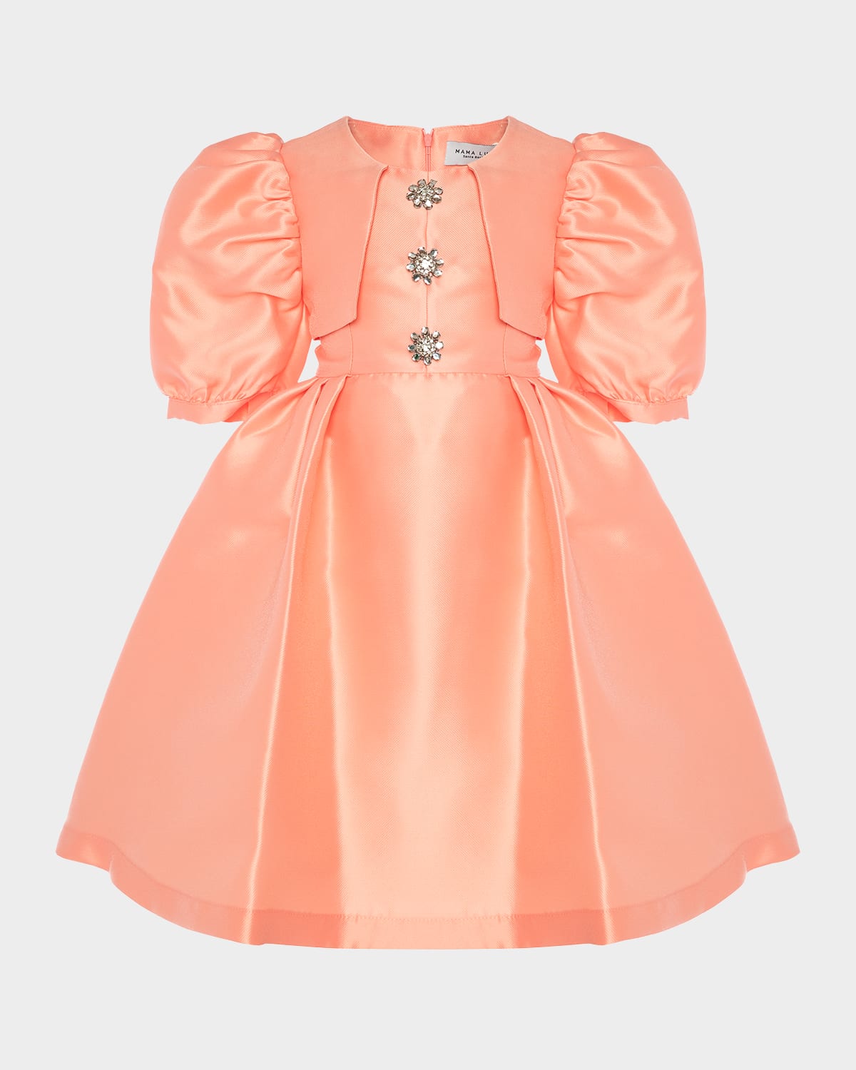 Shop Mama Luma Girl's Brooch Balloon-sleeve Dress In Orange
