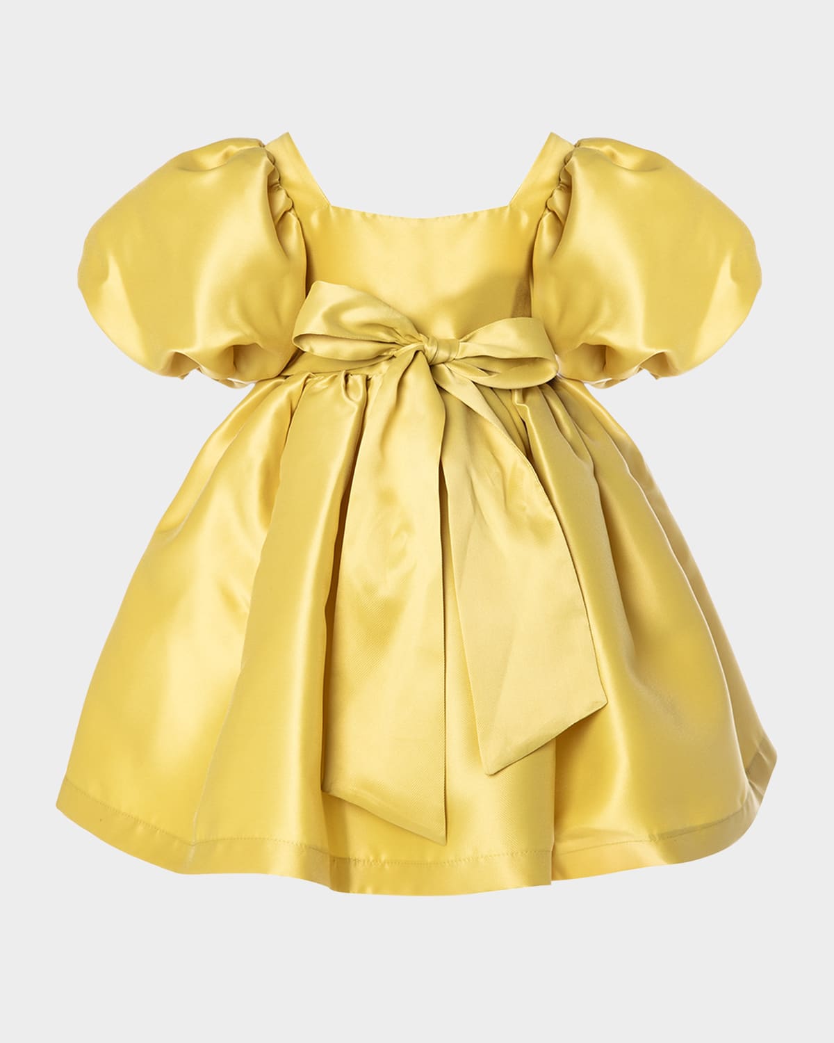 Shop Mama Luma Girl's Balloon-sleeve Bow Belted Dress In Yellow