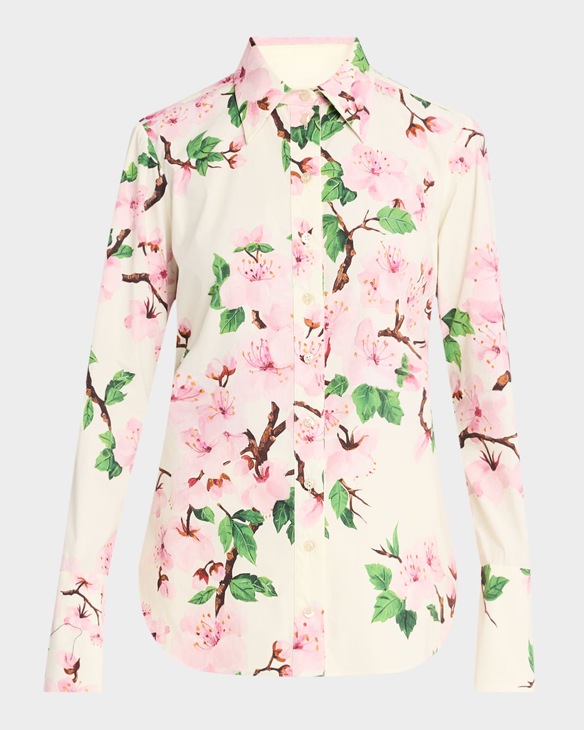 Cherry Blossom Cotton Button-Down Blouse